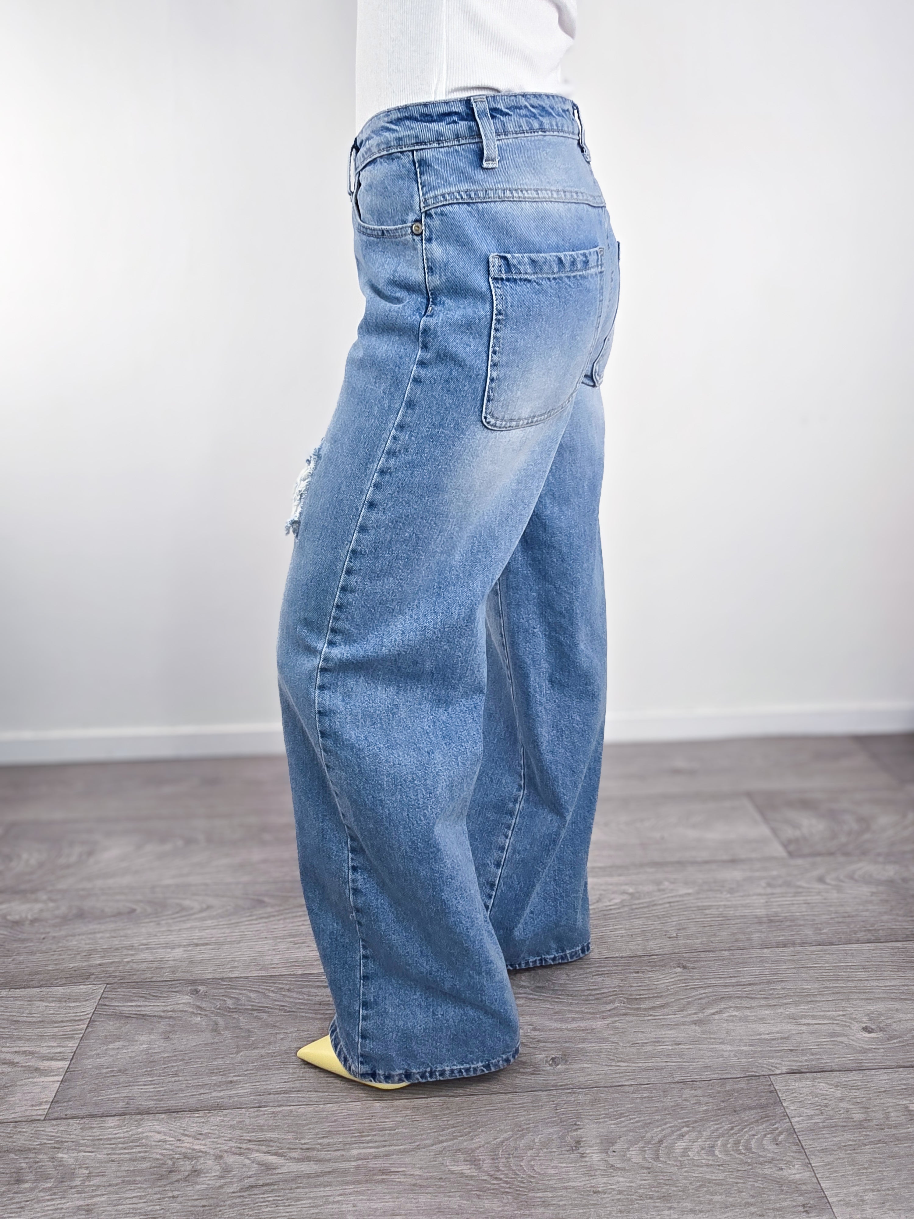 Please - Denim con dettaglio macramè - Azzurro