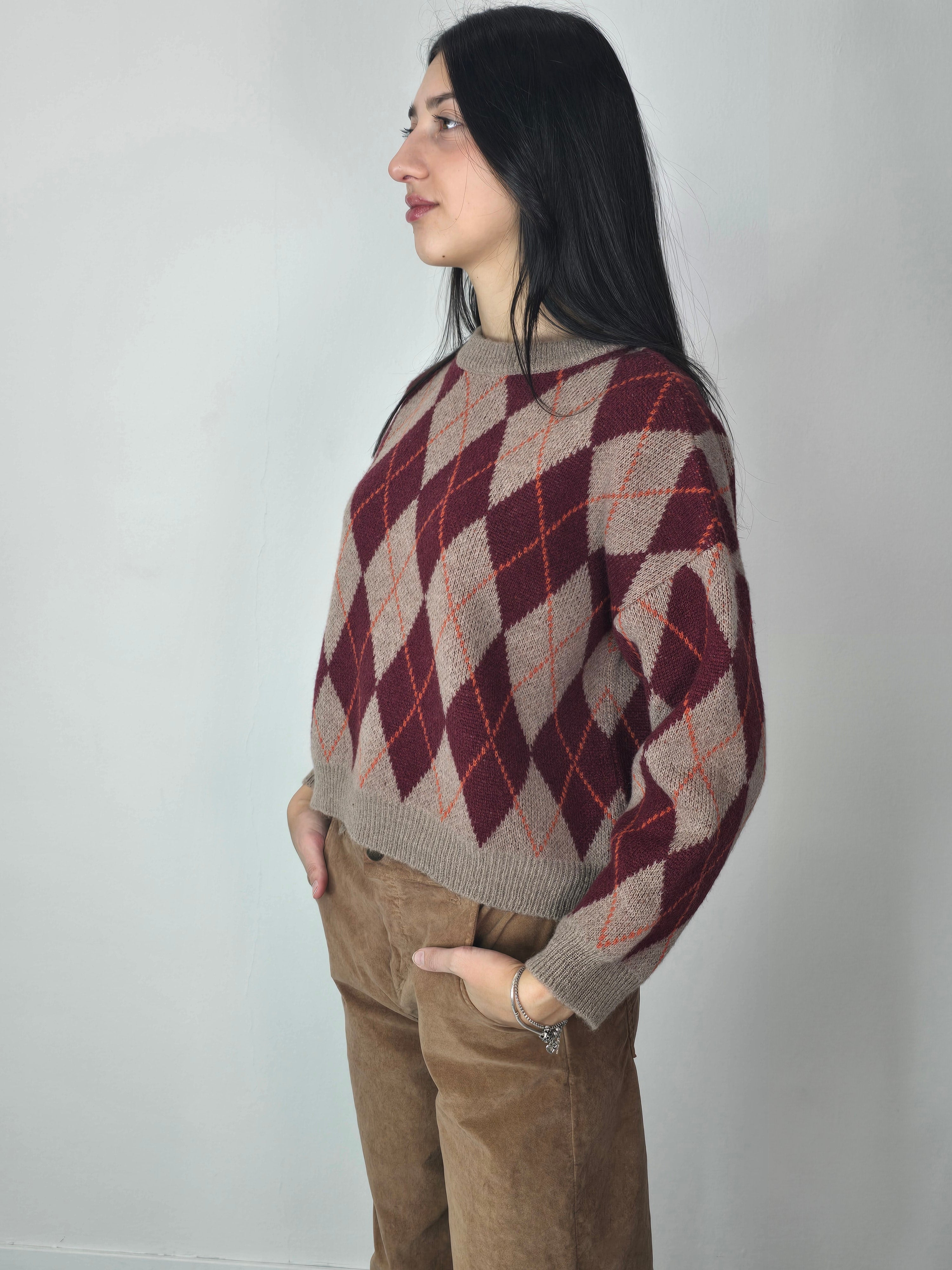 Maglione a rombi Tortora e Bordeaux - Kontatto
