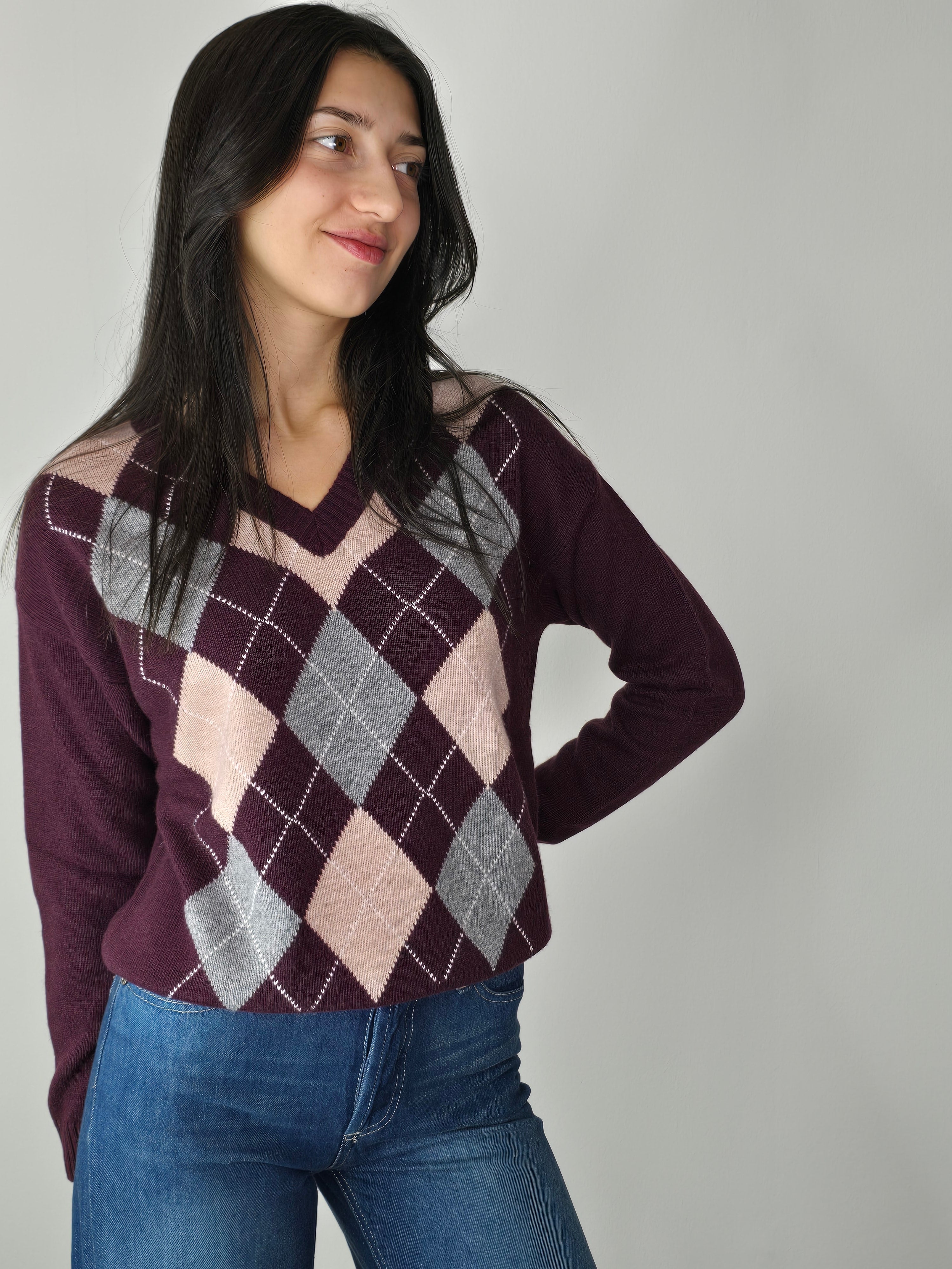 maglione a rombi tensione bordeaux