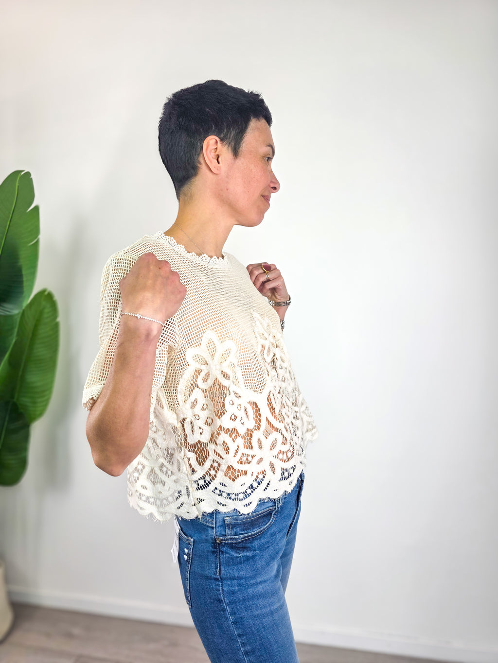 Haveone - Blusa crop in rete - Burro