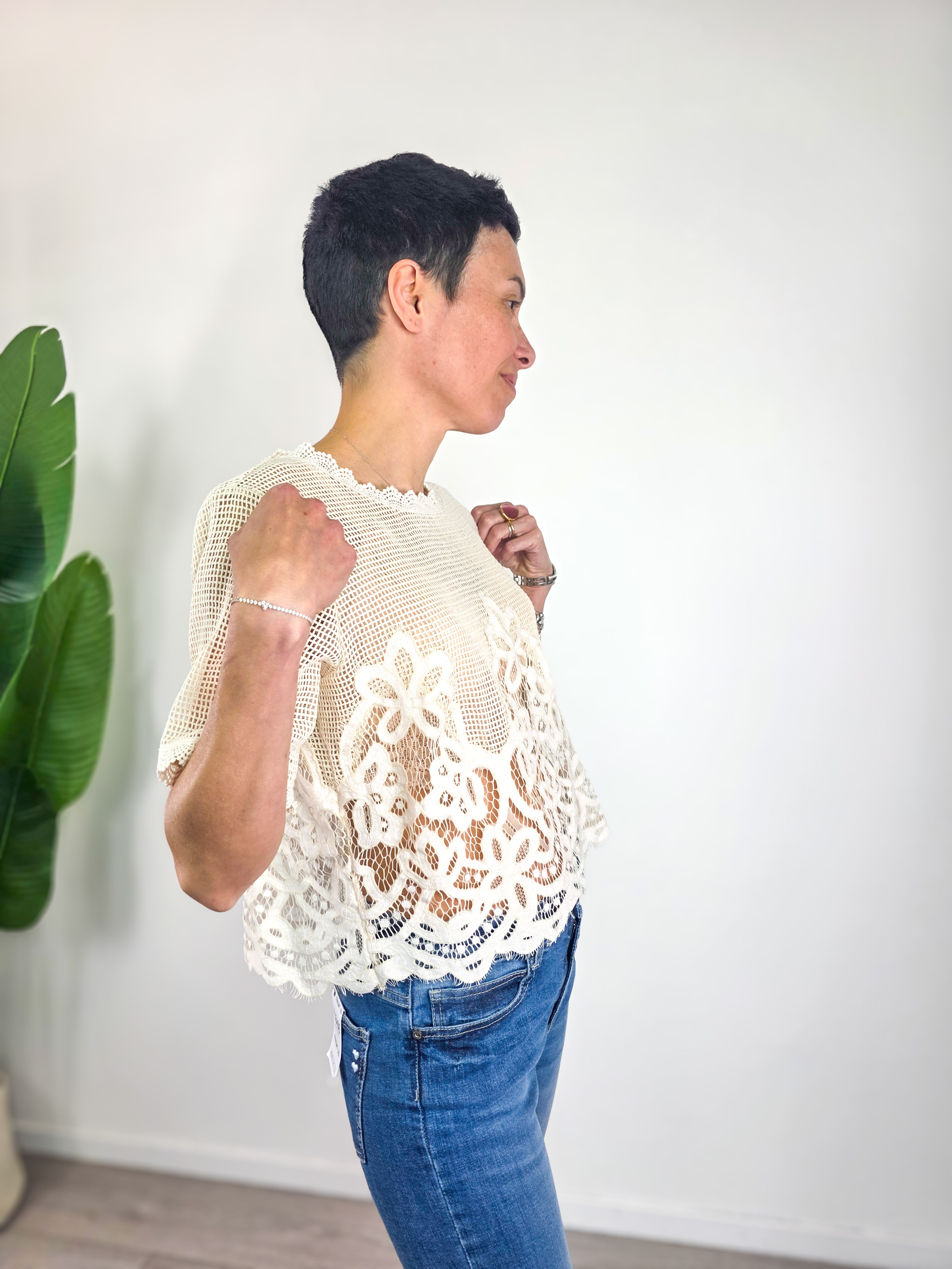 Haveone - Blusa crop in rete - Burro