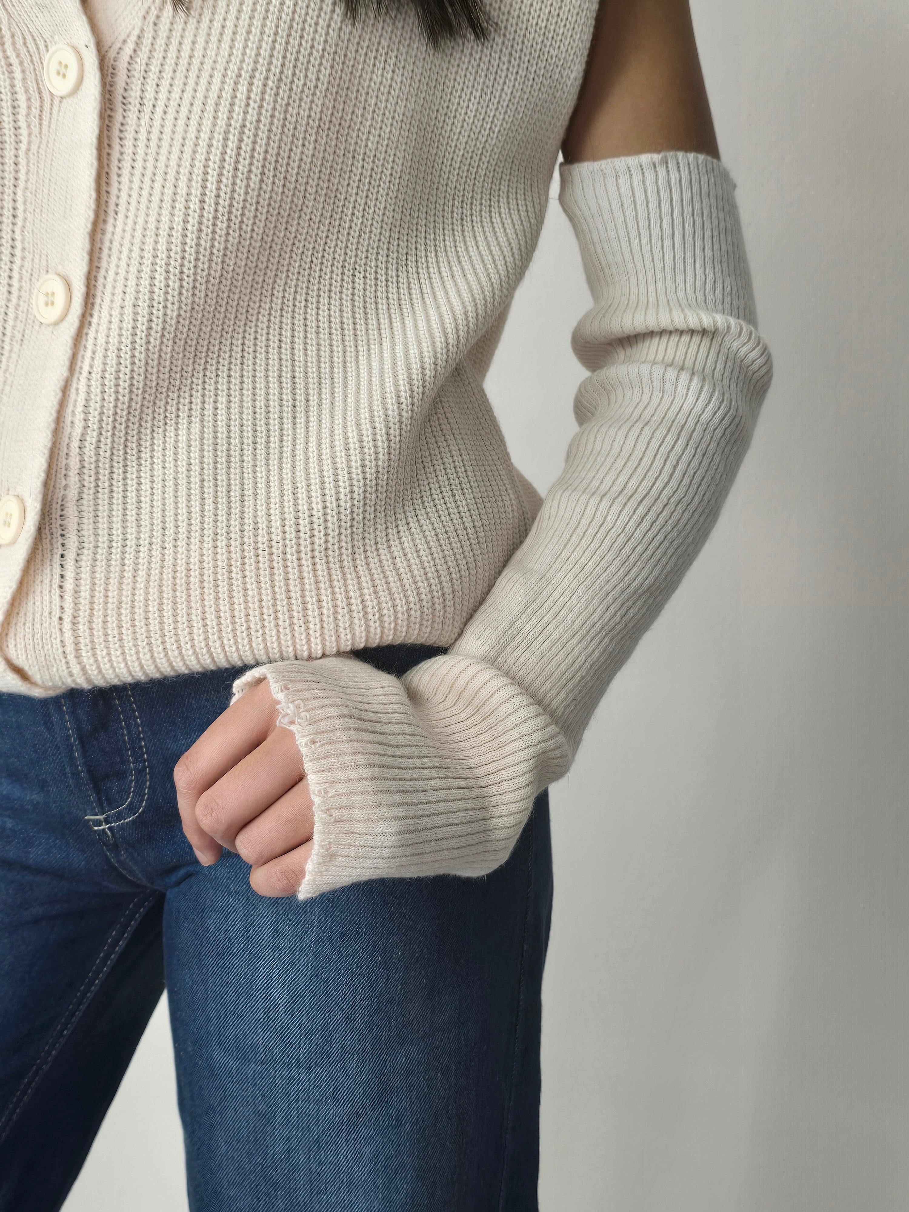 Gilet con manicotti Panna - Haveone