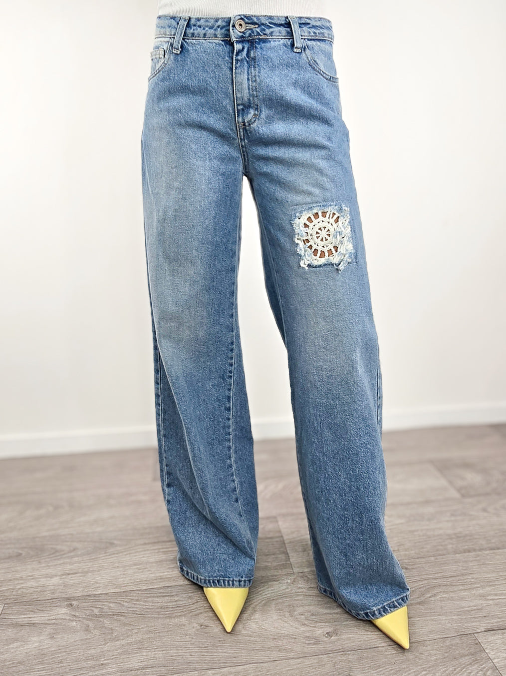 Please - Denim con dettaglio macramè - Azzurro