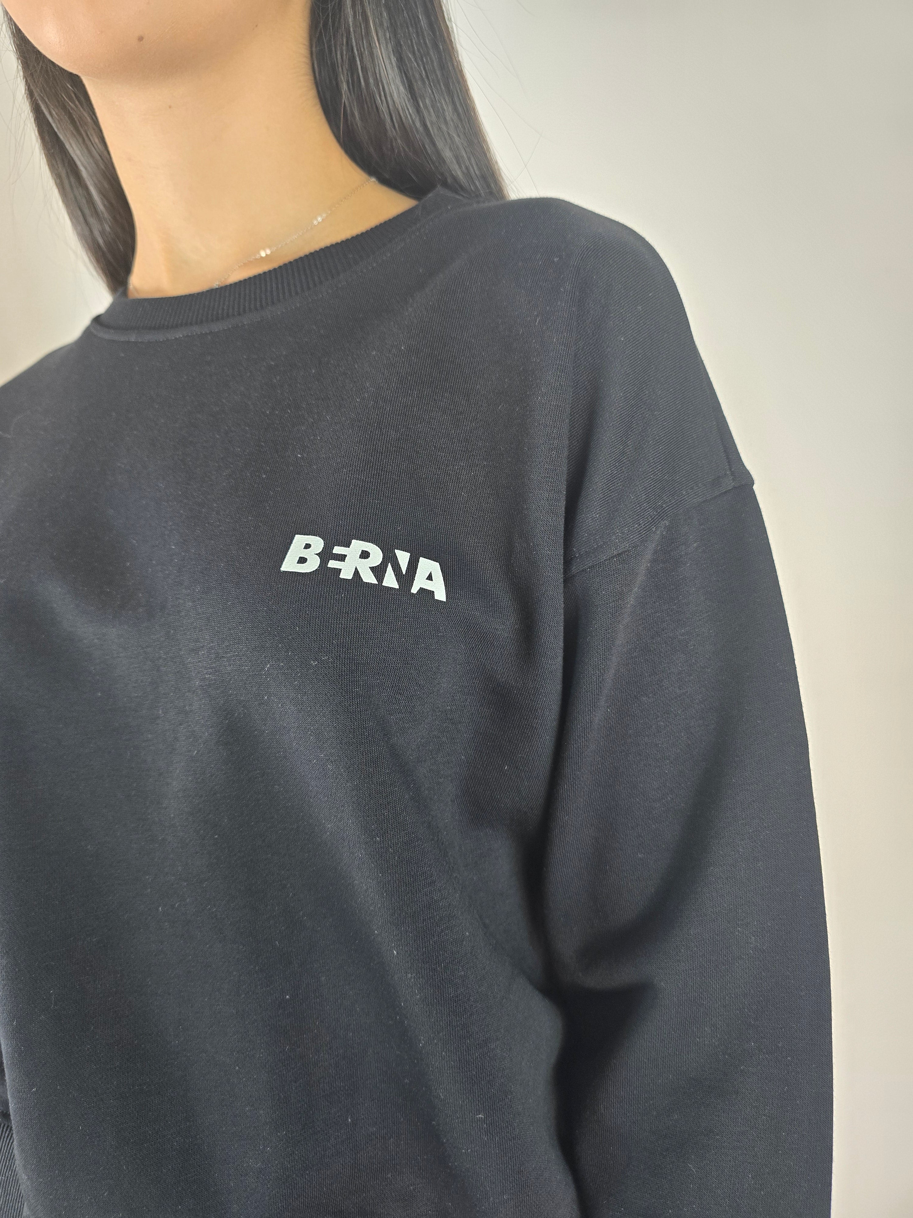 Berna - Felpa girocollo garzata - Nero