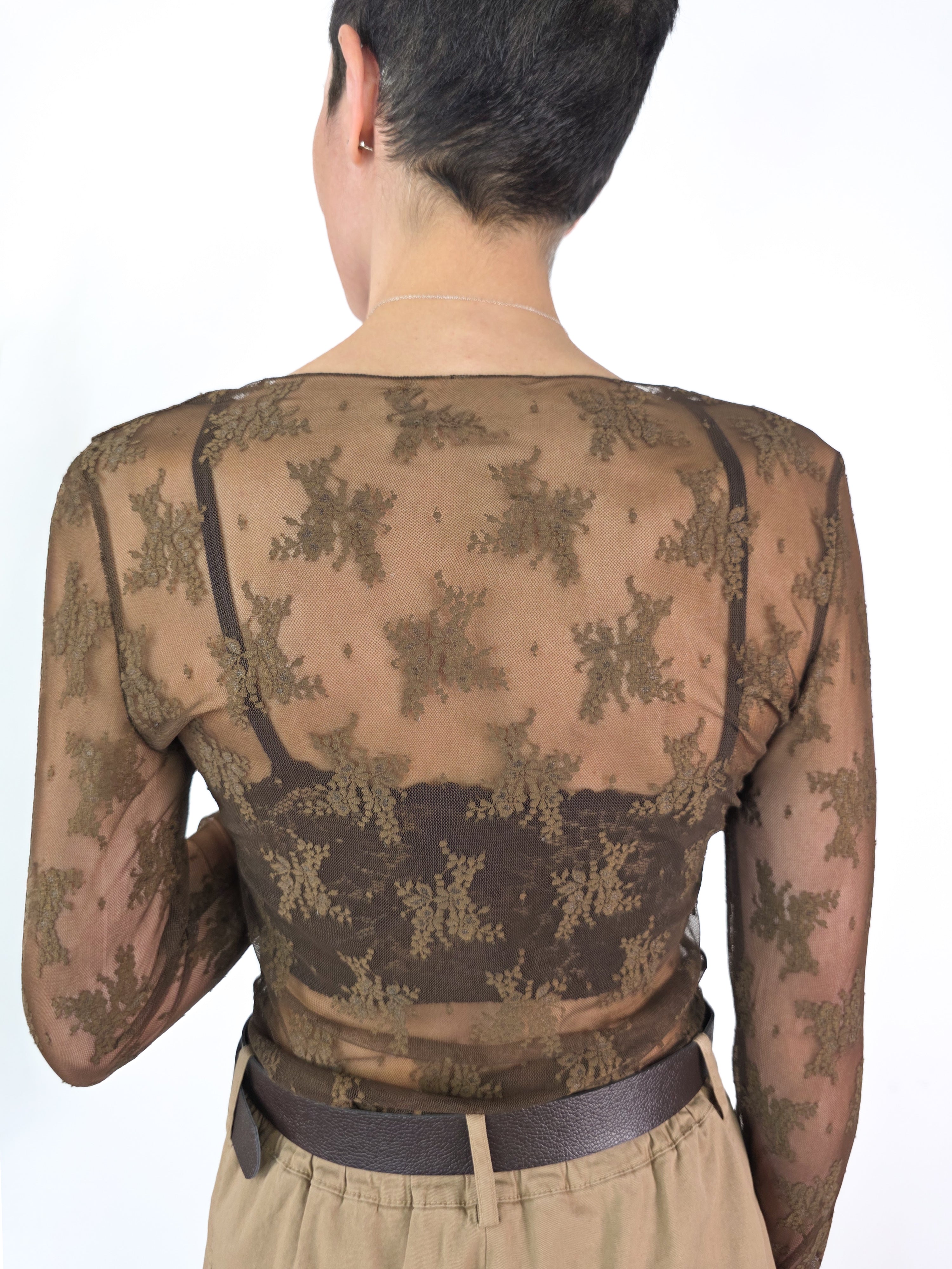 Susy Mix - T-shirt in pizzo manica lunga - Moro