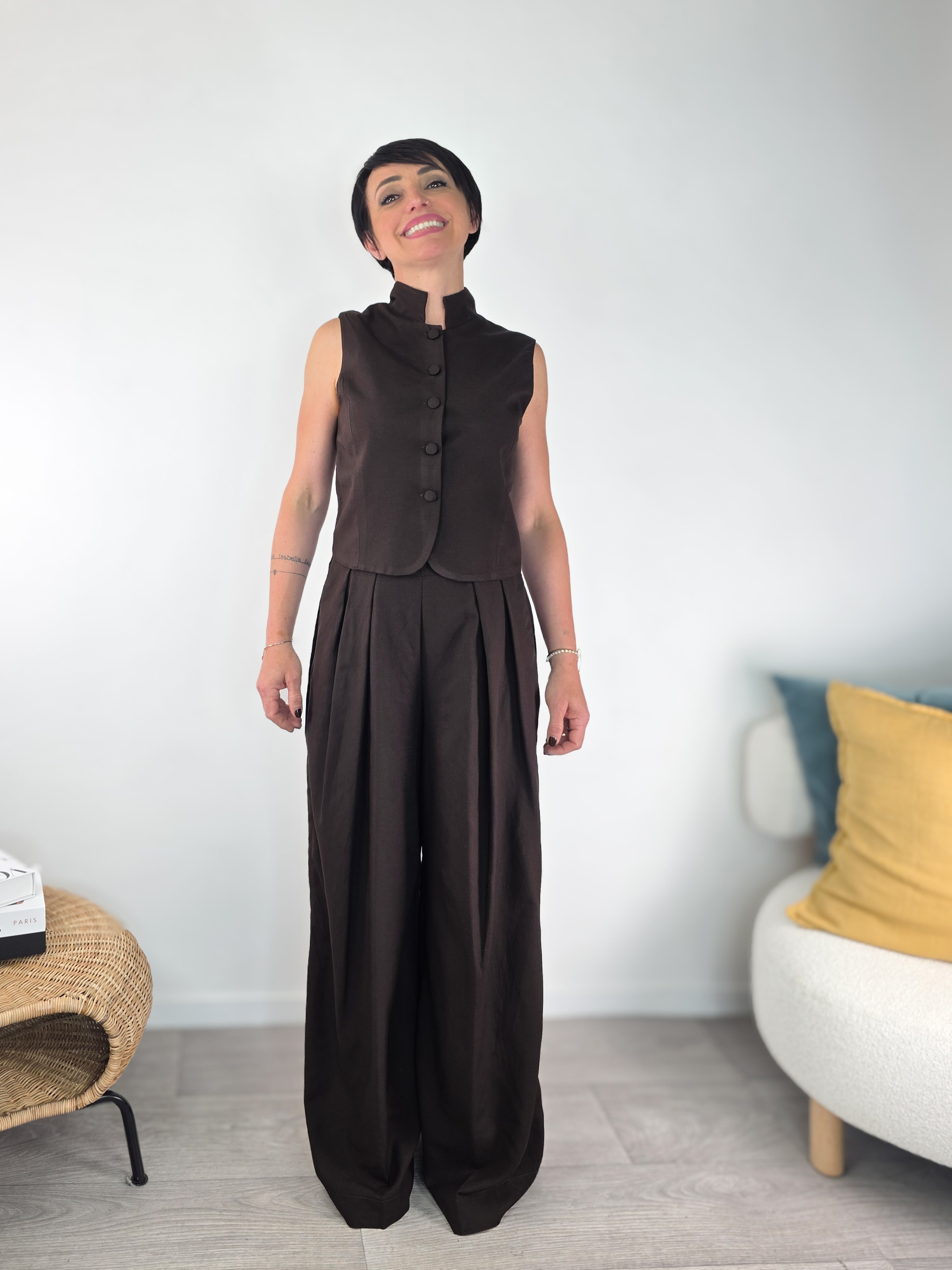 Susy Mix - Completo gilet e pantalone - Moka