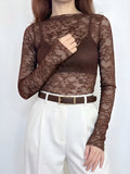 Haveone - Maglia in pizzo maniche lunghe - Cioccolato