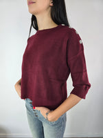 Maglioncino a tre quarti con bottoni gioiello Vino - Kikisix