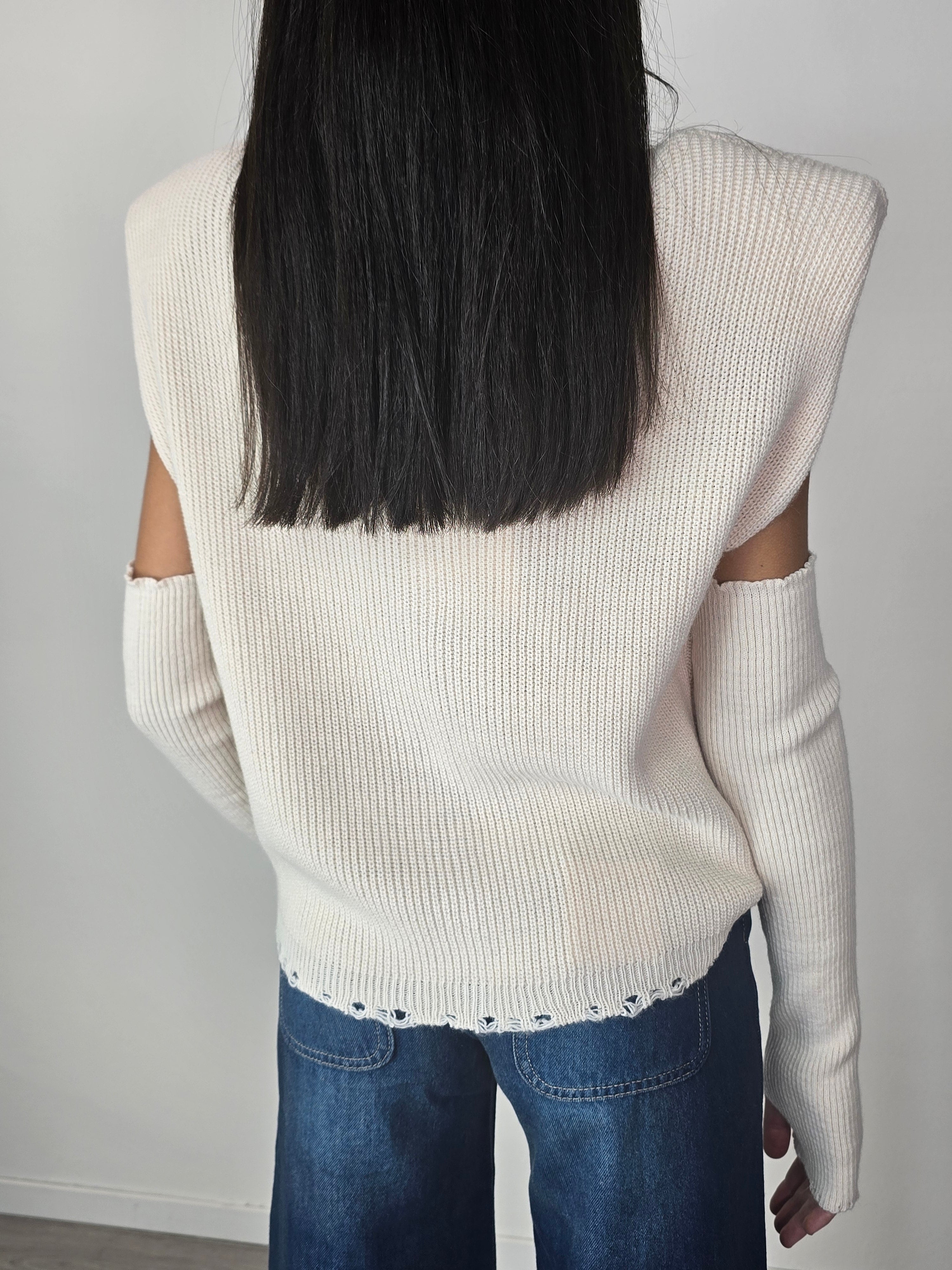 Gilet con manicotti Panna - Haveone