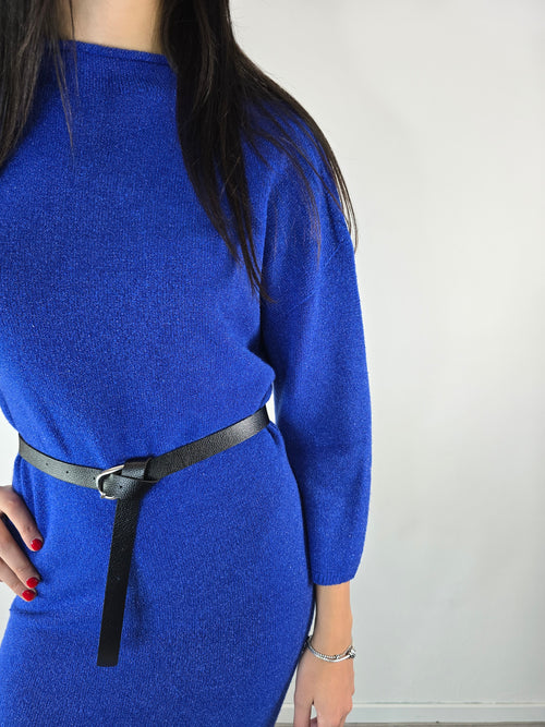 Abito in lurex con cintura Blu Royal - Kontatto