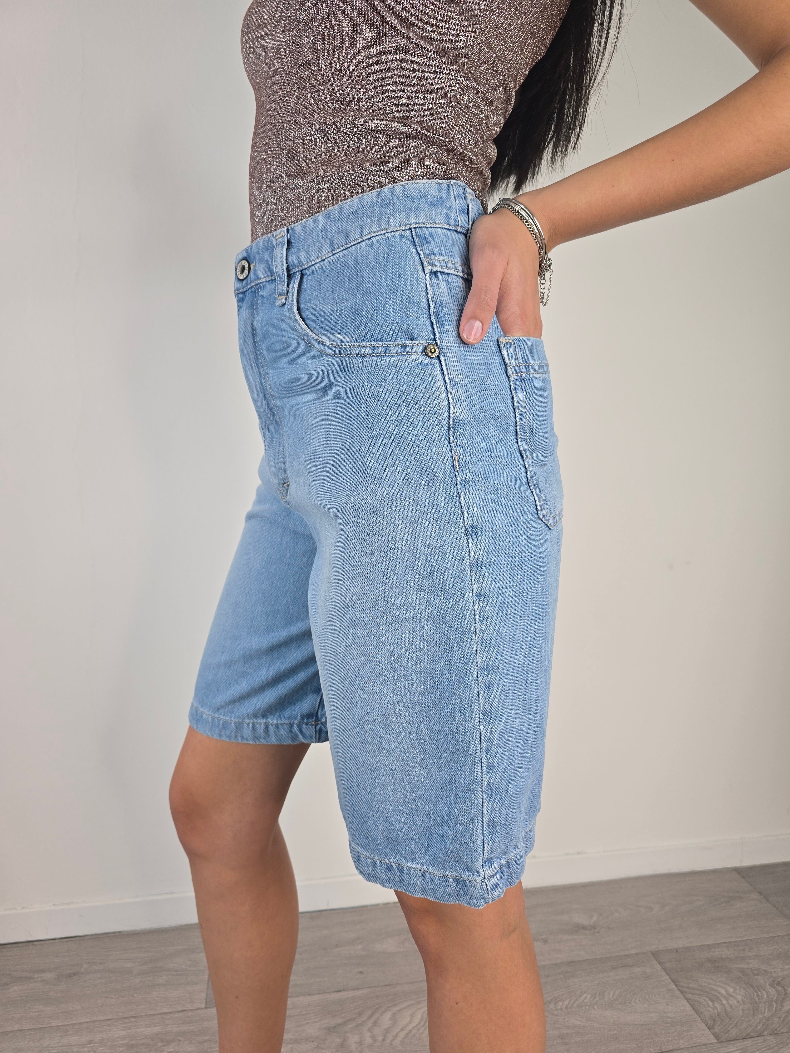 Please - Bermuda in denim - Azzurro