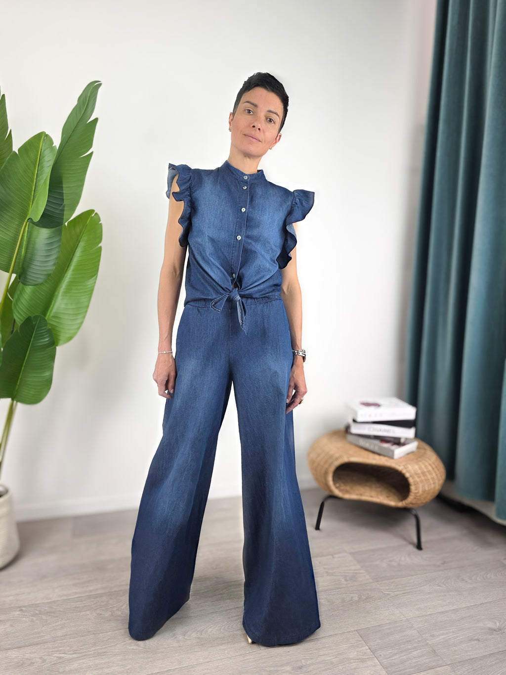 Susy Mix - Pantalone a palazzo in chambray - Blu