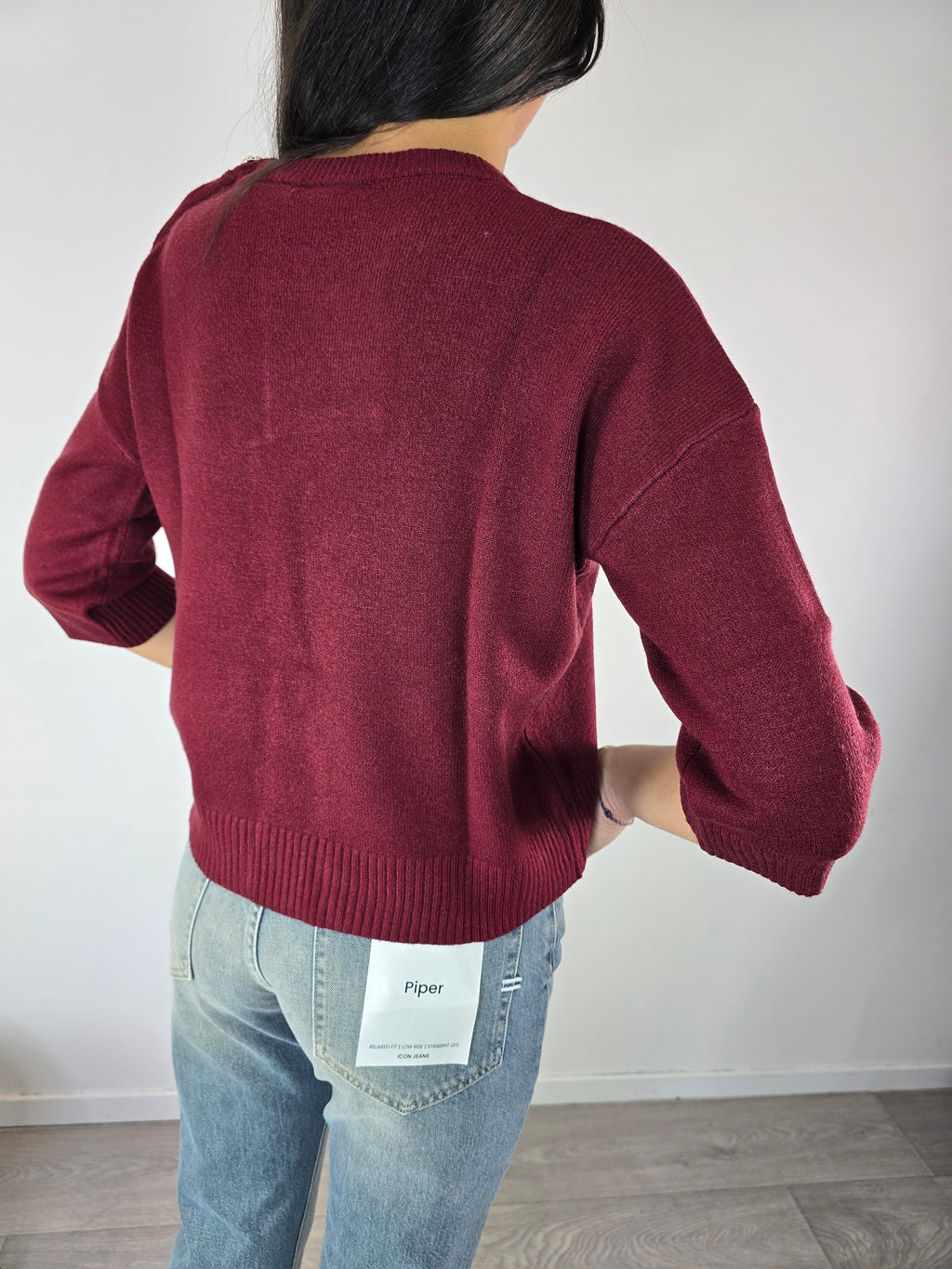 Maglioncino a tre quarti con bottoni gioiello Vino - Kikisix