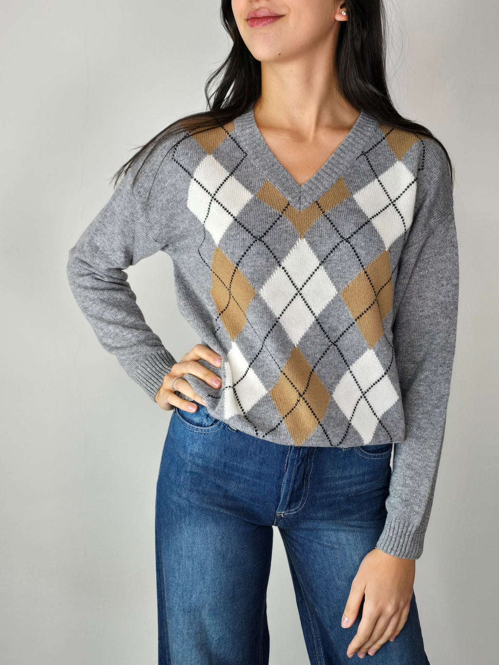 Maglione a rombi Cammello - Tensione In