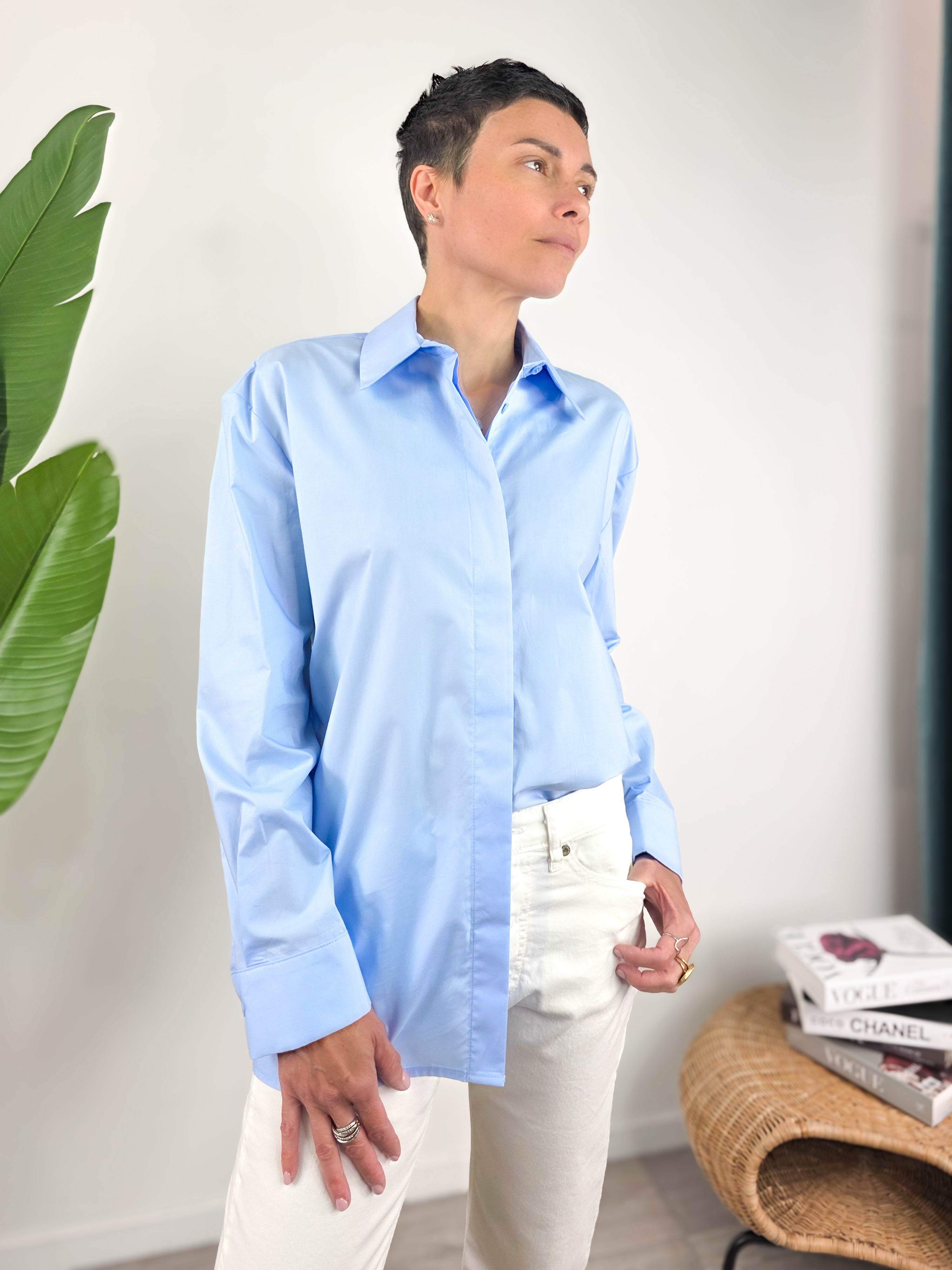 Please - Camicia over in cotone - Azzurro