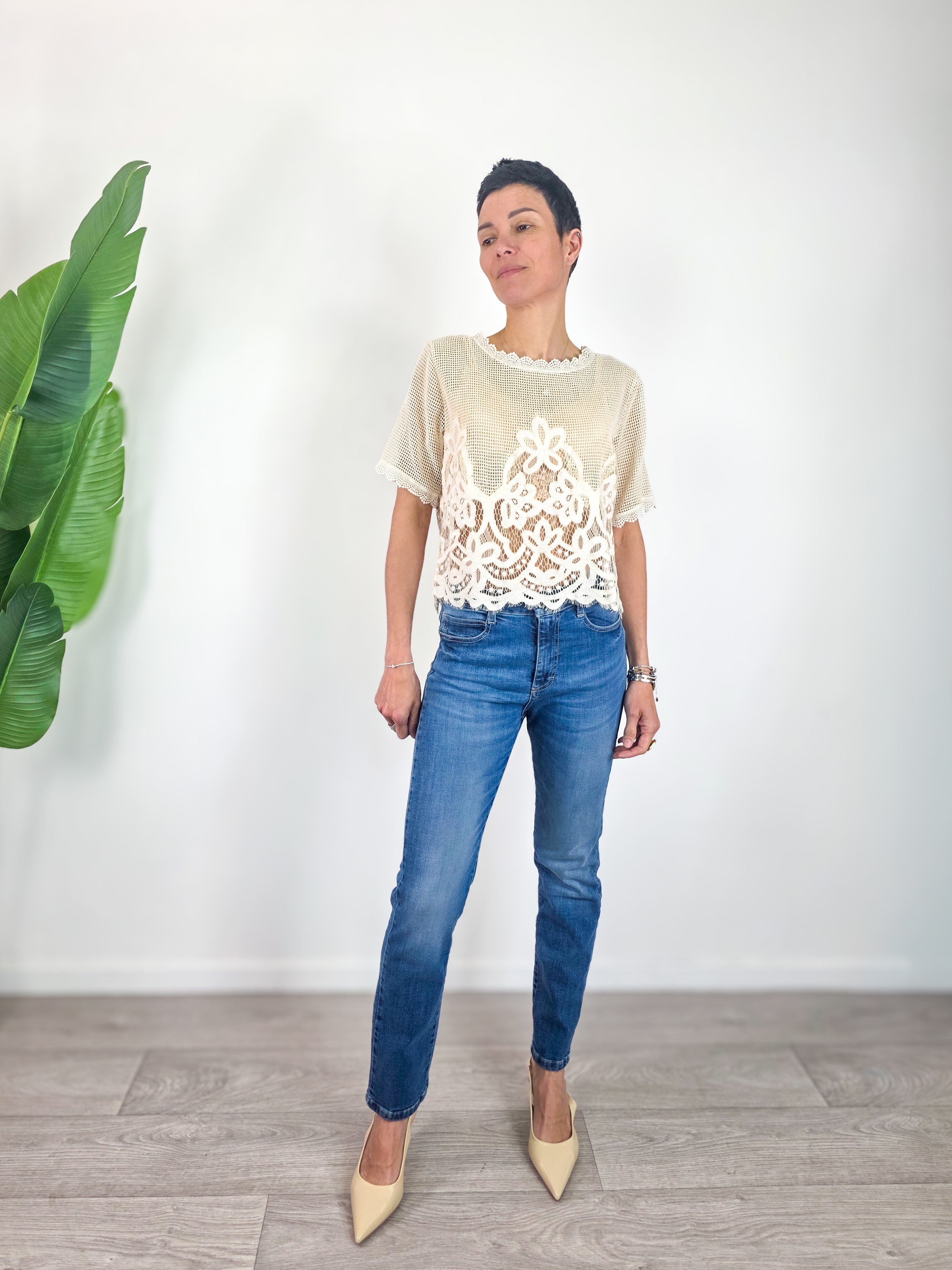 Haveone - Blusa crop in rete - Burro