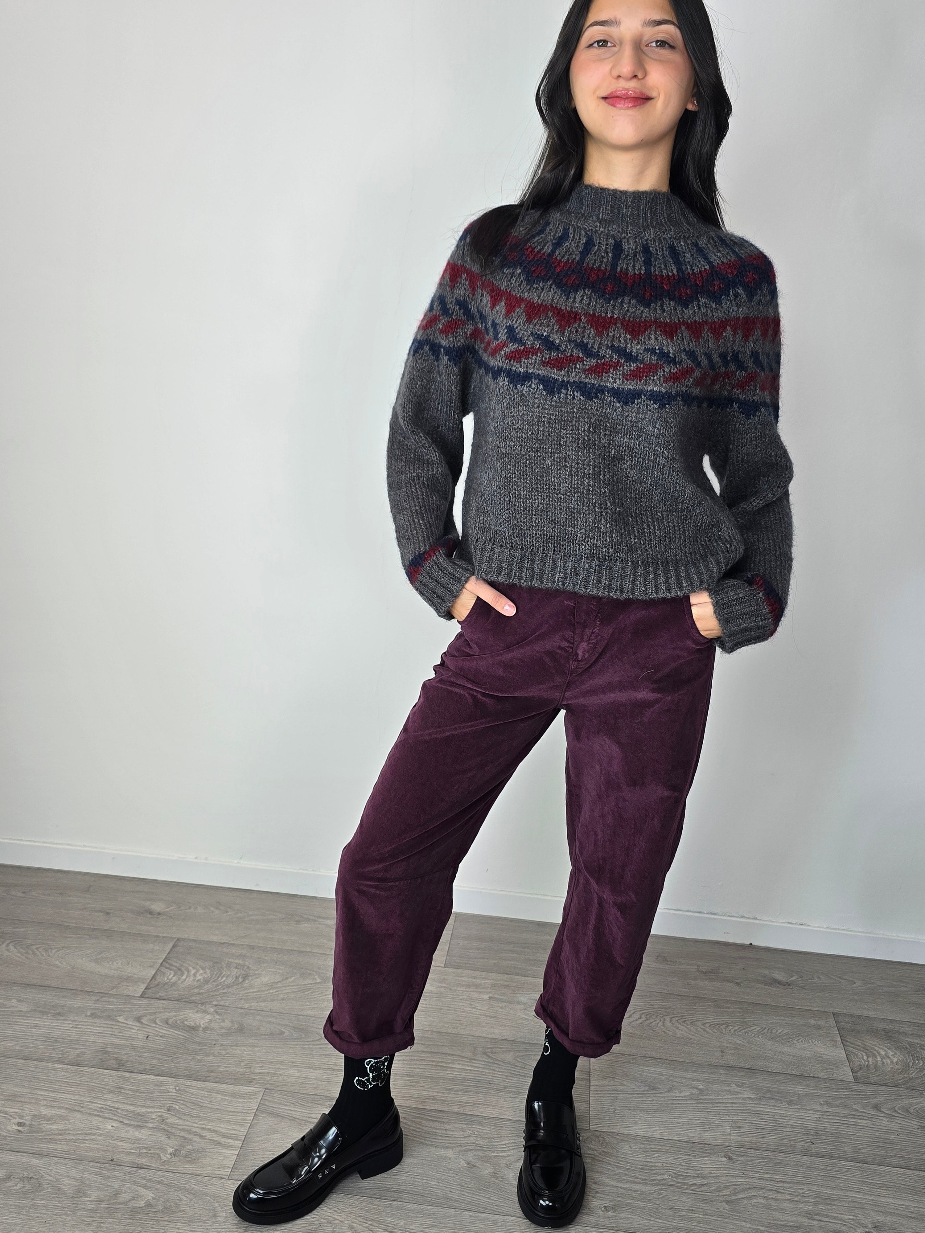 Pantalone in velluto Prugna - Kontatto