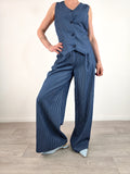 Kikisix - Pantalone gessato in chambray - Blu