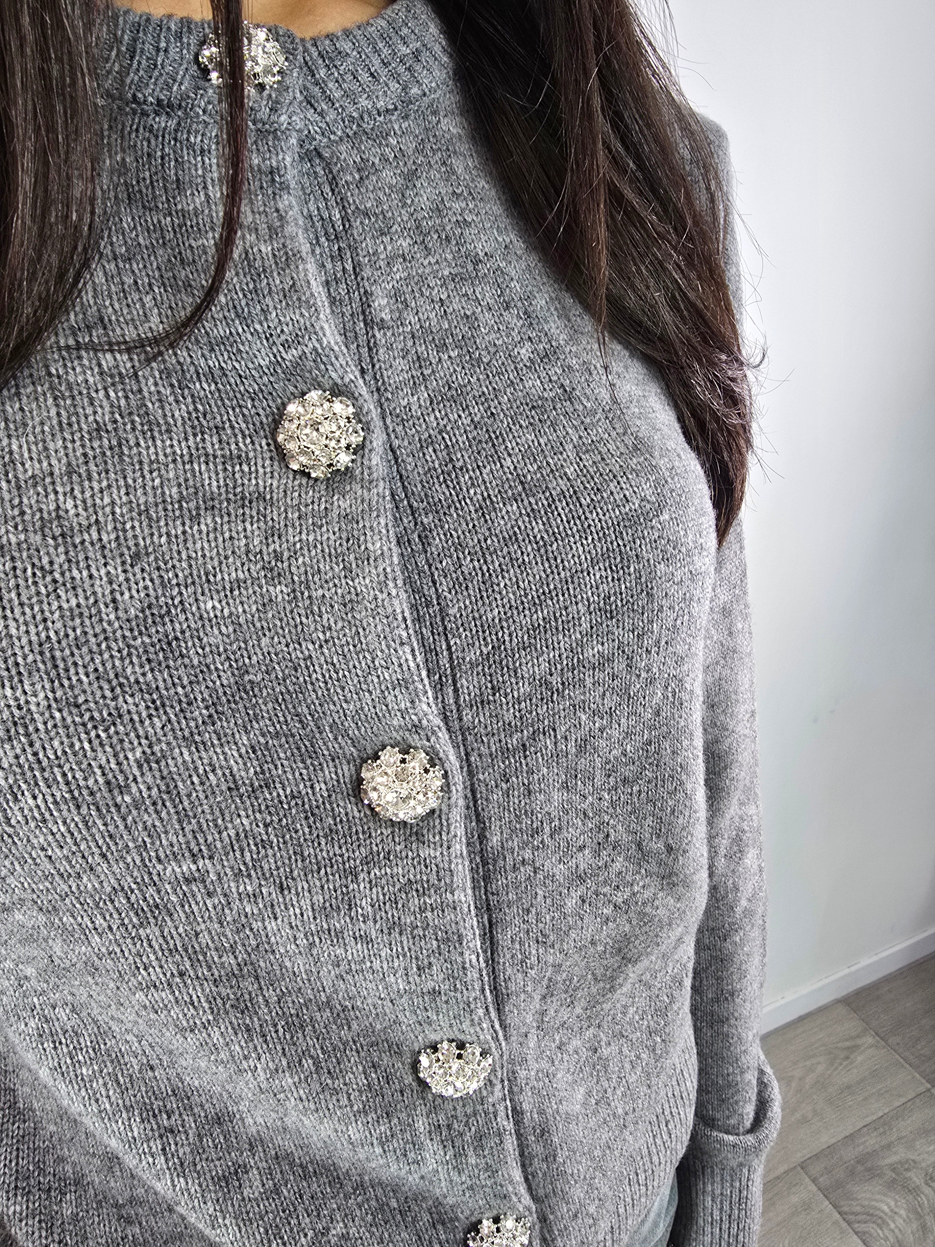 Cardigan con bottoni gioiello Grigio - Kikisix
