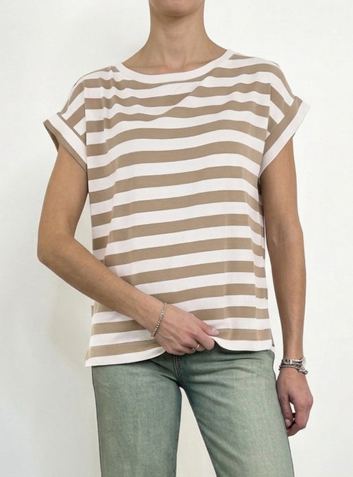 Vicolo - T-shirt a scatola righe - Beige