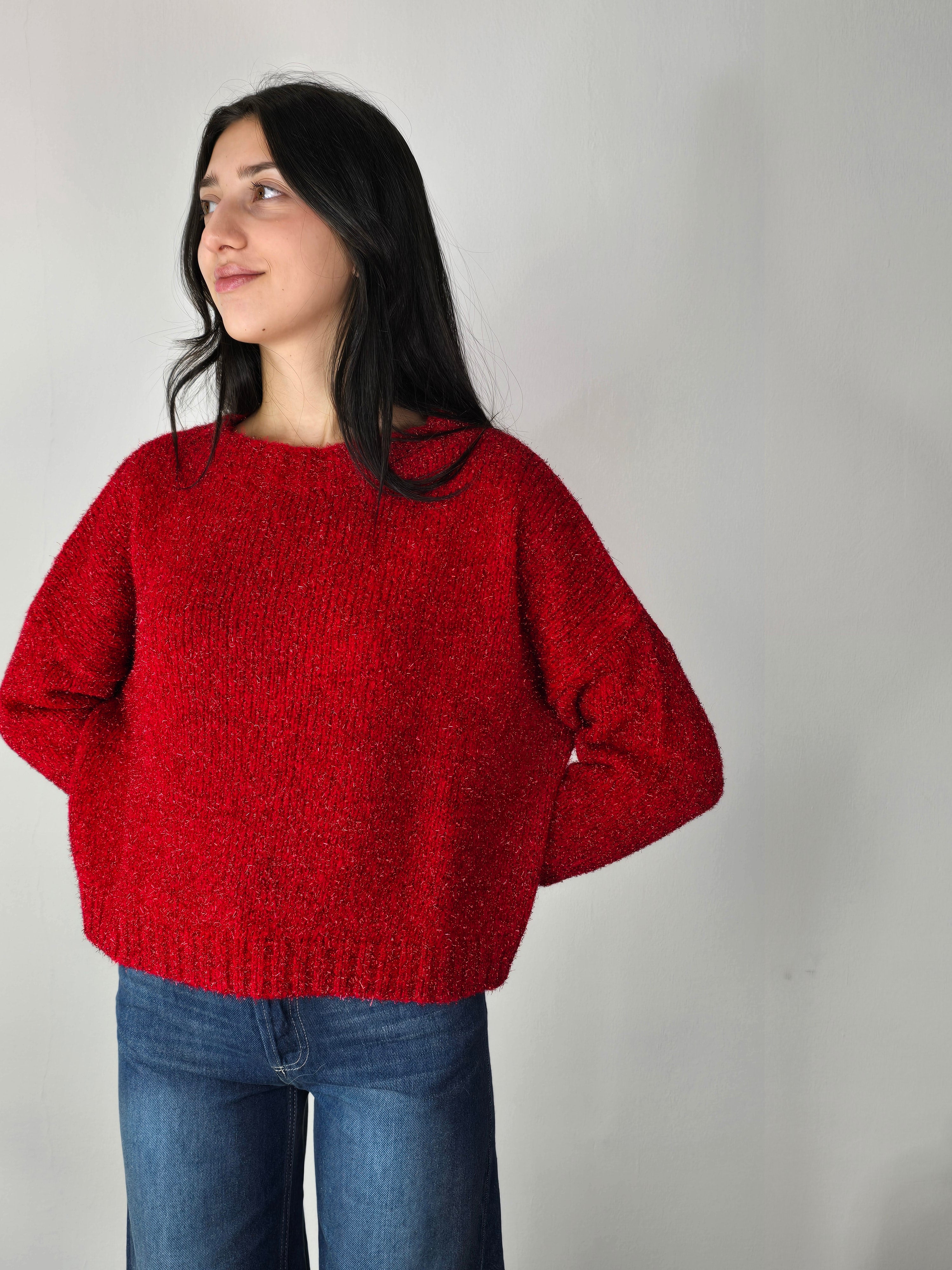 maglione rosso lurex Kikisix 2025