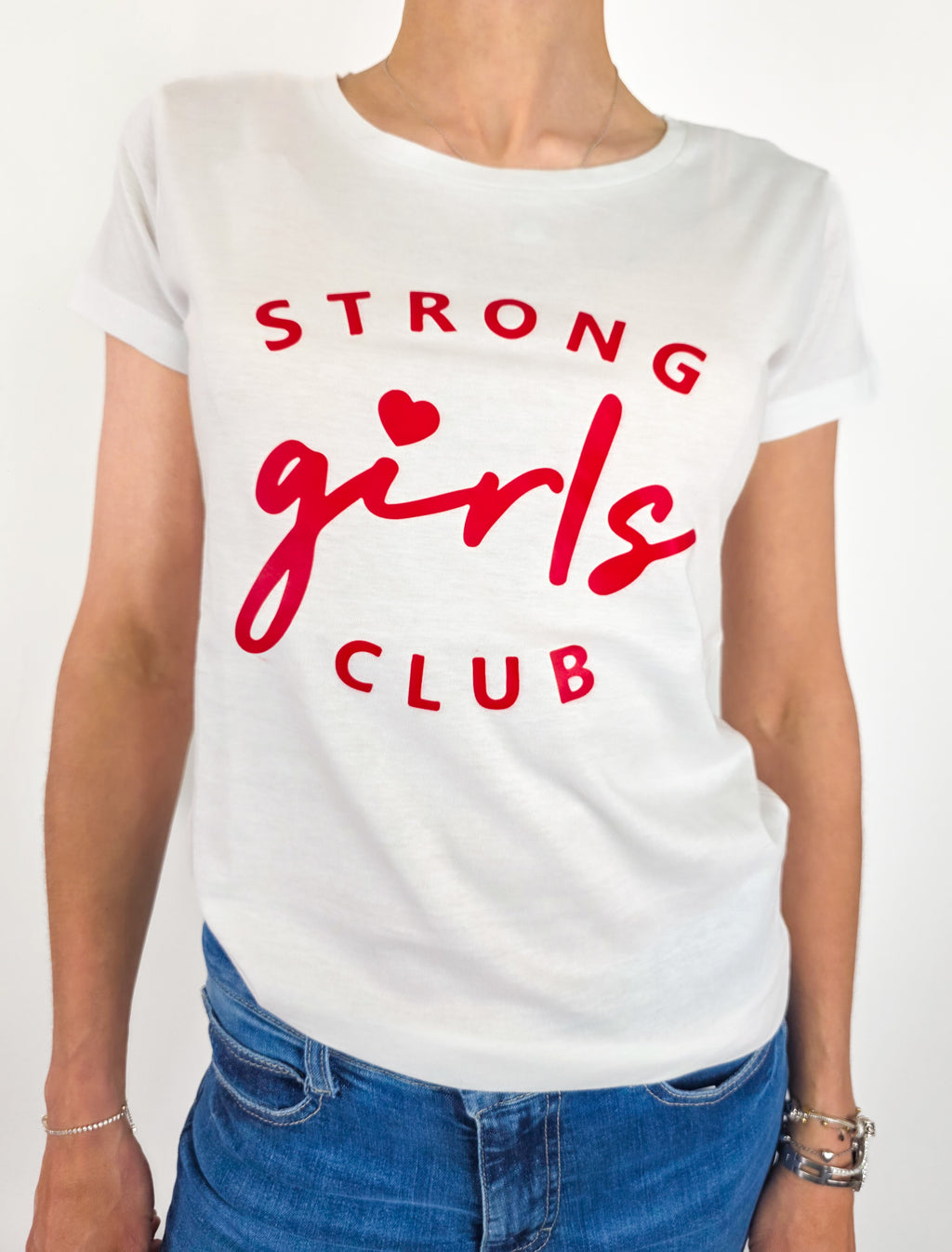 Kikisix - T-shirt Strong Girls - Bianco e Rosso