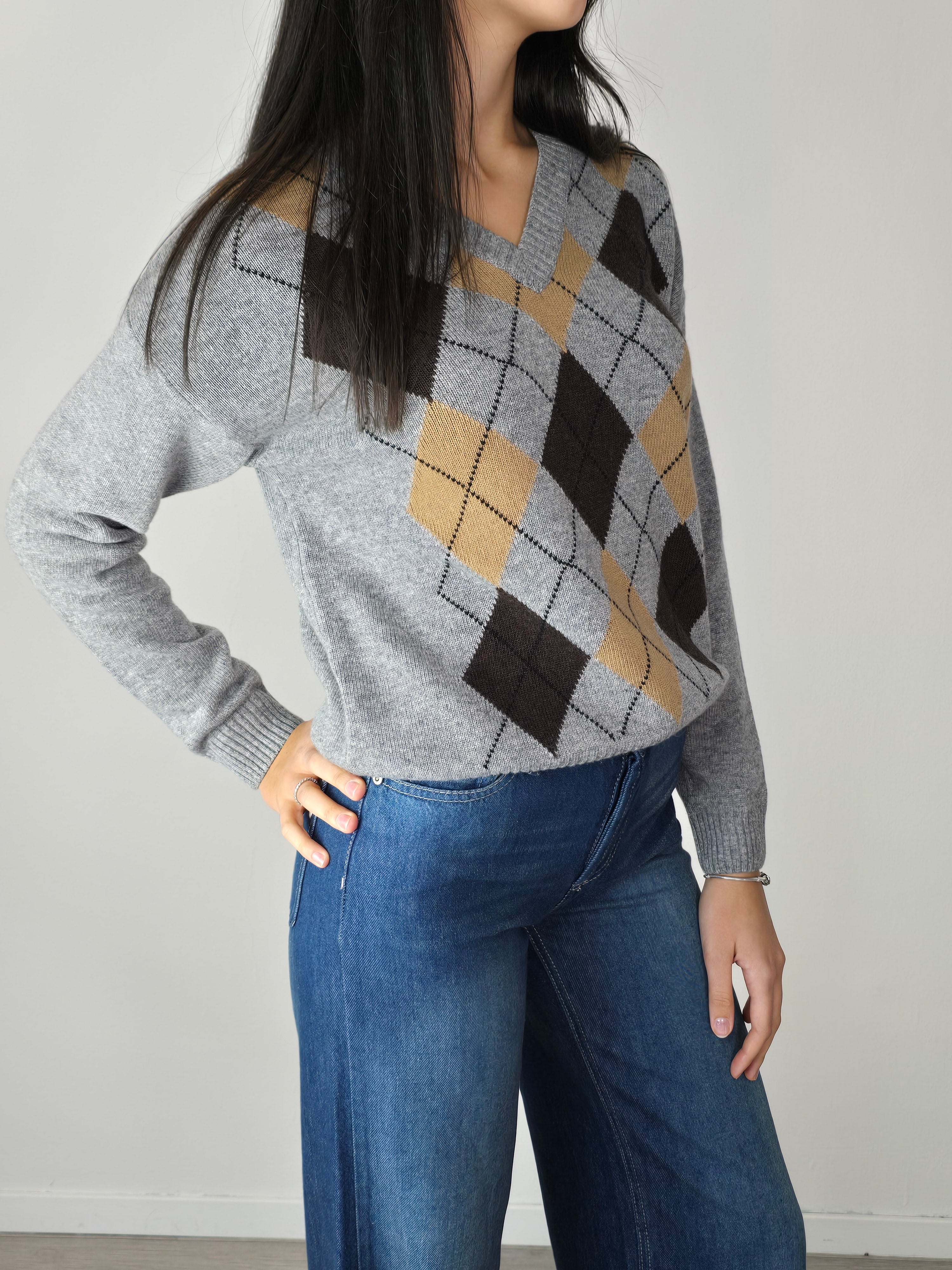 Maglione a rombi Grigio - Tensione In