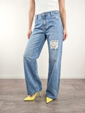 Please - Denim con dettaglio macramè - Azzurro
