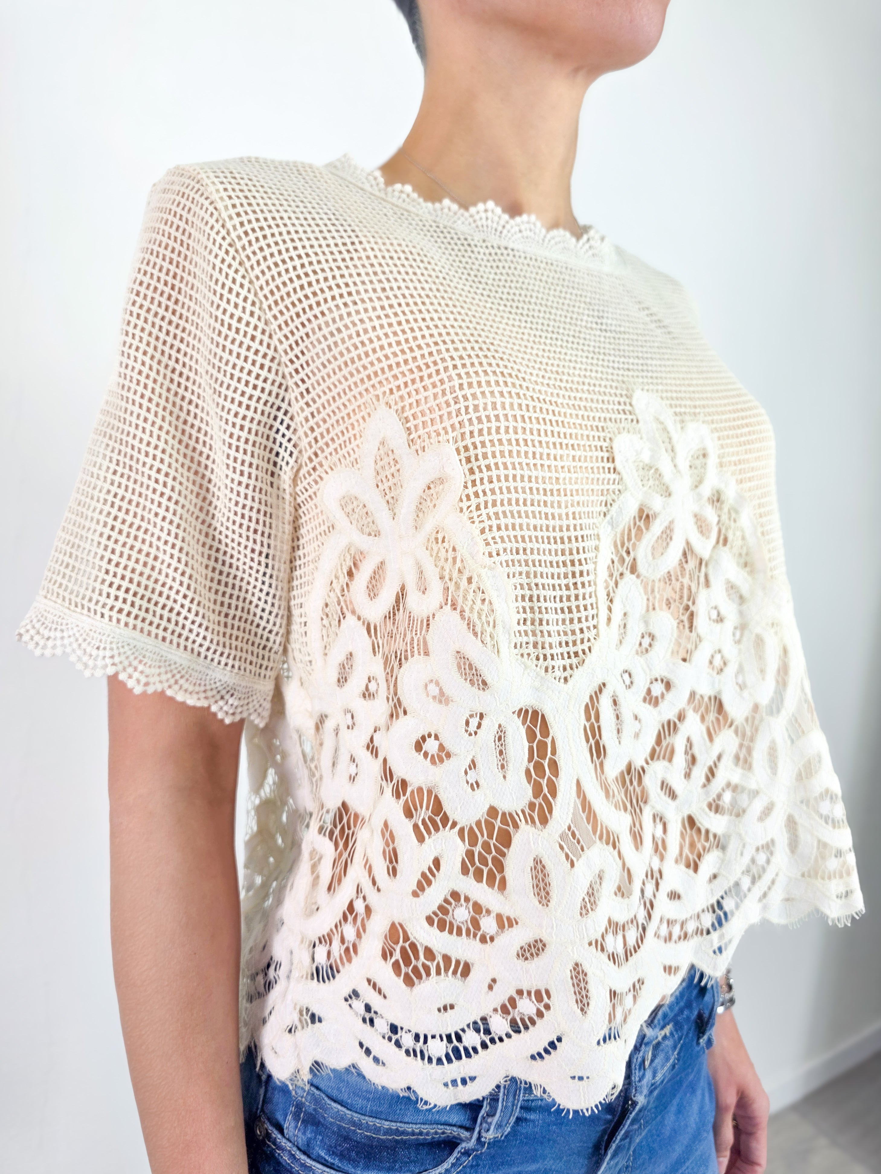 Haveone - Blusa crop in rete - Burro