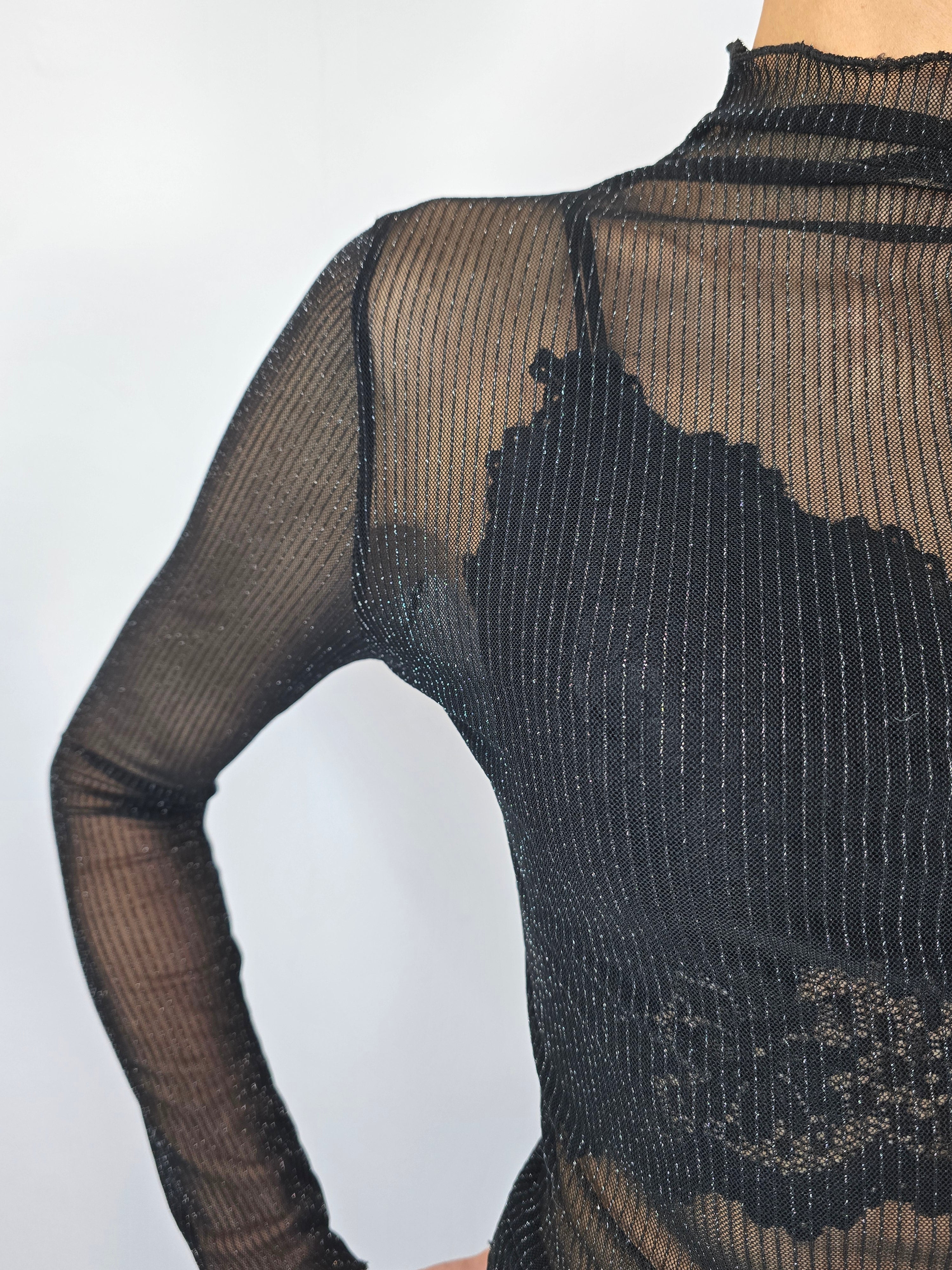 Blusa in lurex vedo non vedo collo alto Nero - Kikisix