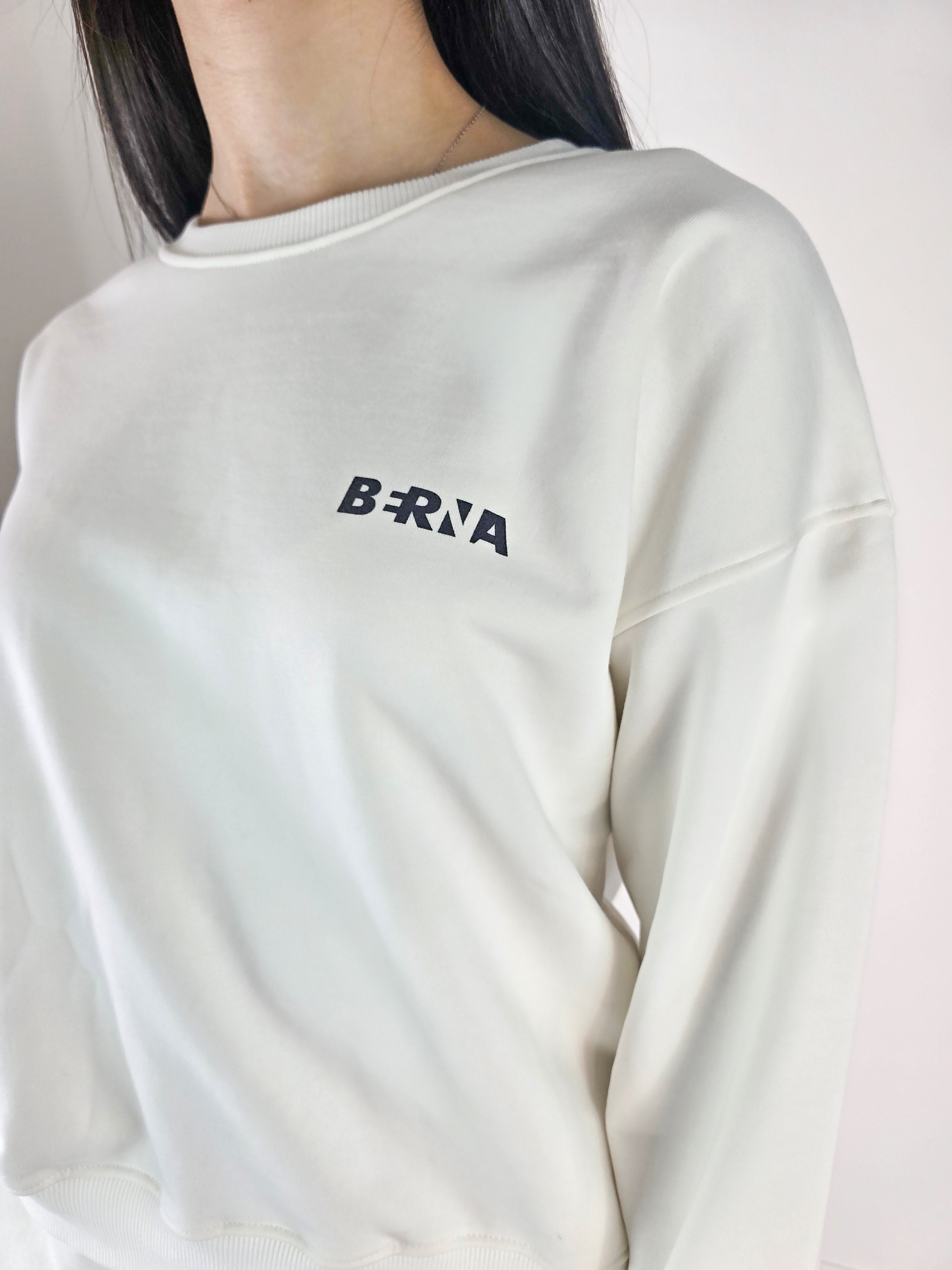 Berna - Felpa girocollo garzata - Panna