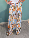 Pantalone Hawai Annie palazzo fit regolare con elastico e stampa floreale tropicale in viscosa 100%