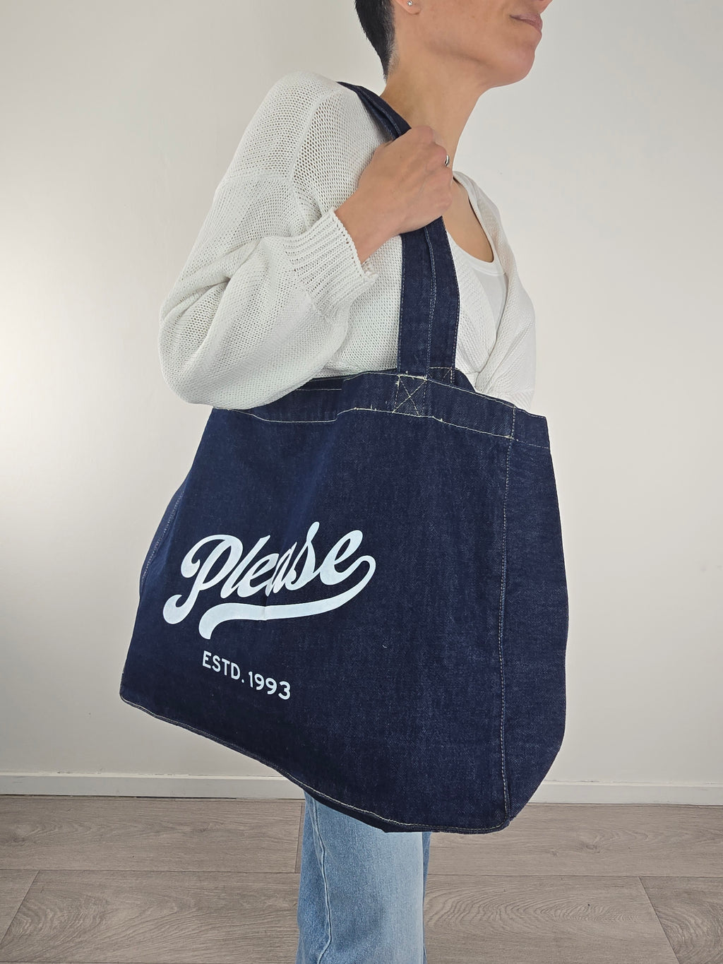 Please - Borsa a spalla in Denim - Blu