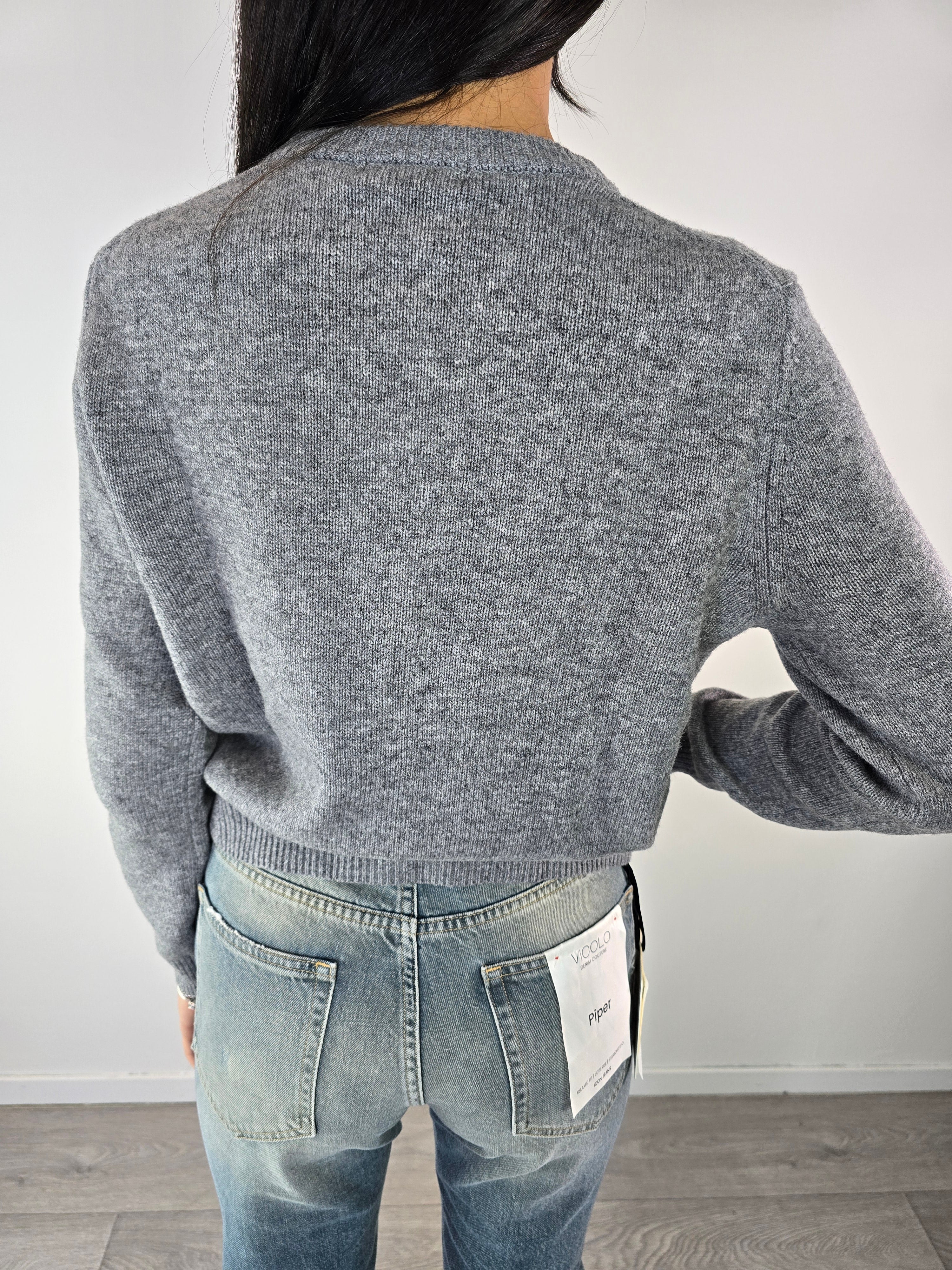 Cardigan con bottoni gioiello Grigio - Kikisix