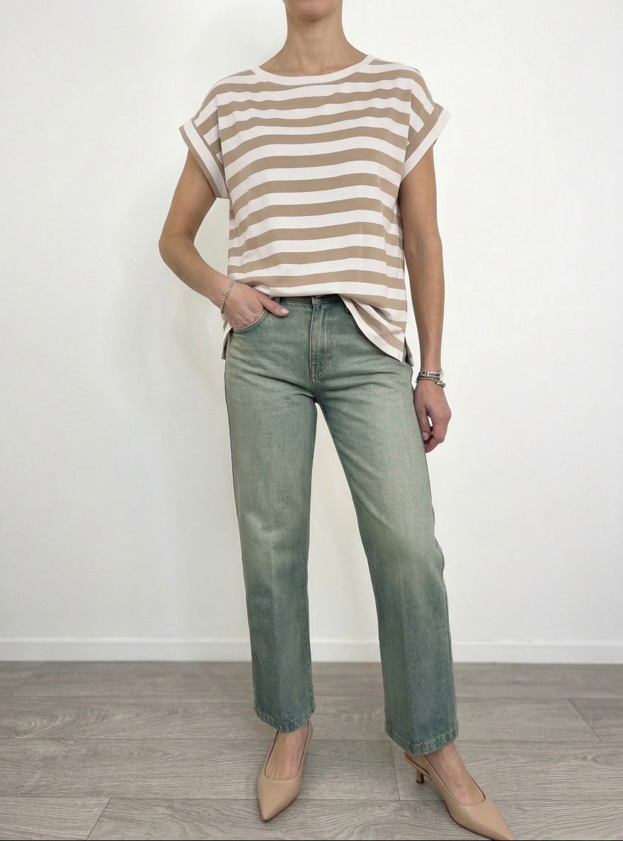 Vicolo - T-shirt a scatola righe - Beige