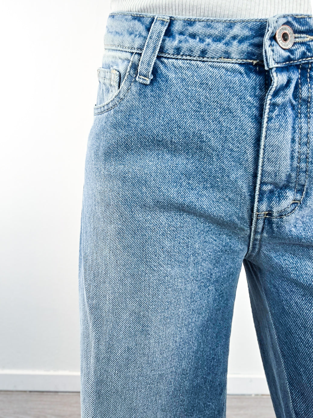 Please - Denim con dettaglio macramè - Azzurro
