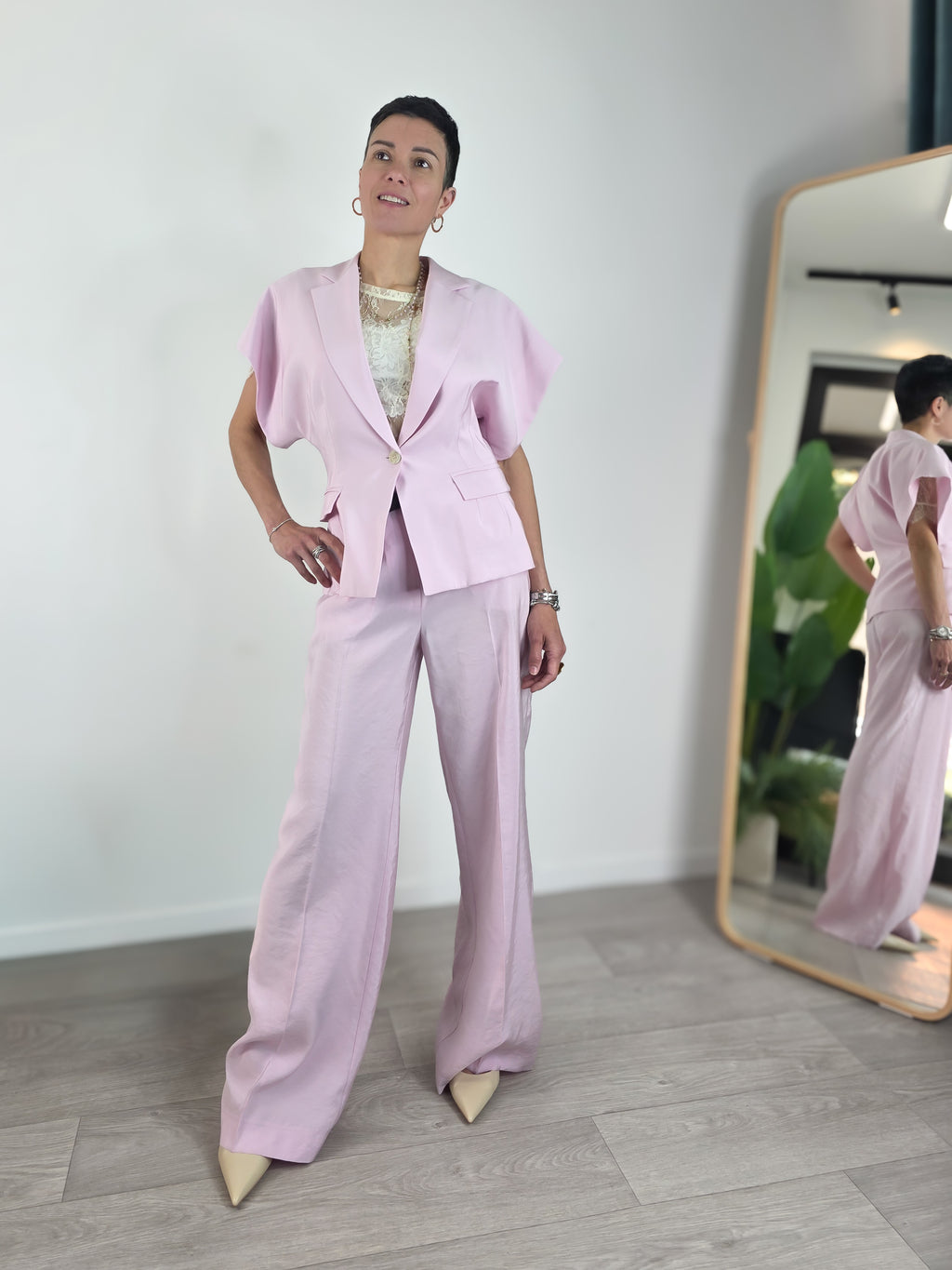 Kontatto - Pantalone a palazzo con cinturina - Rosa