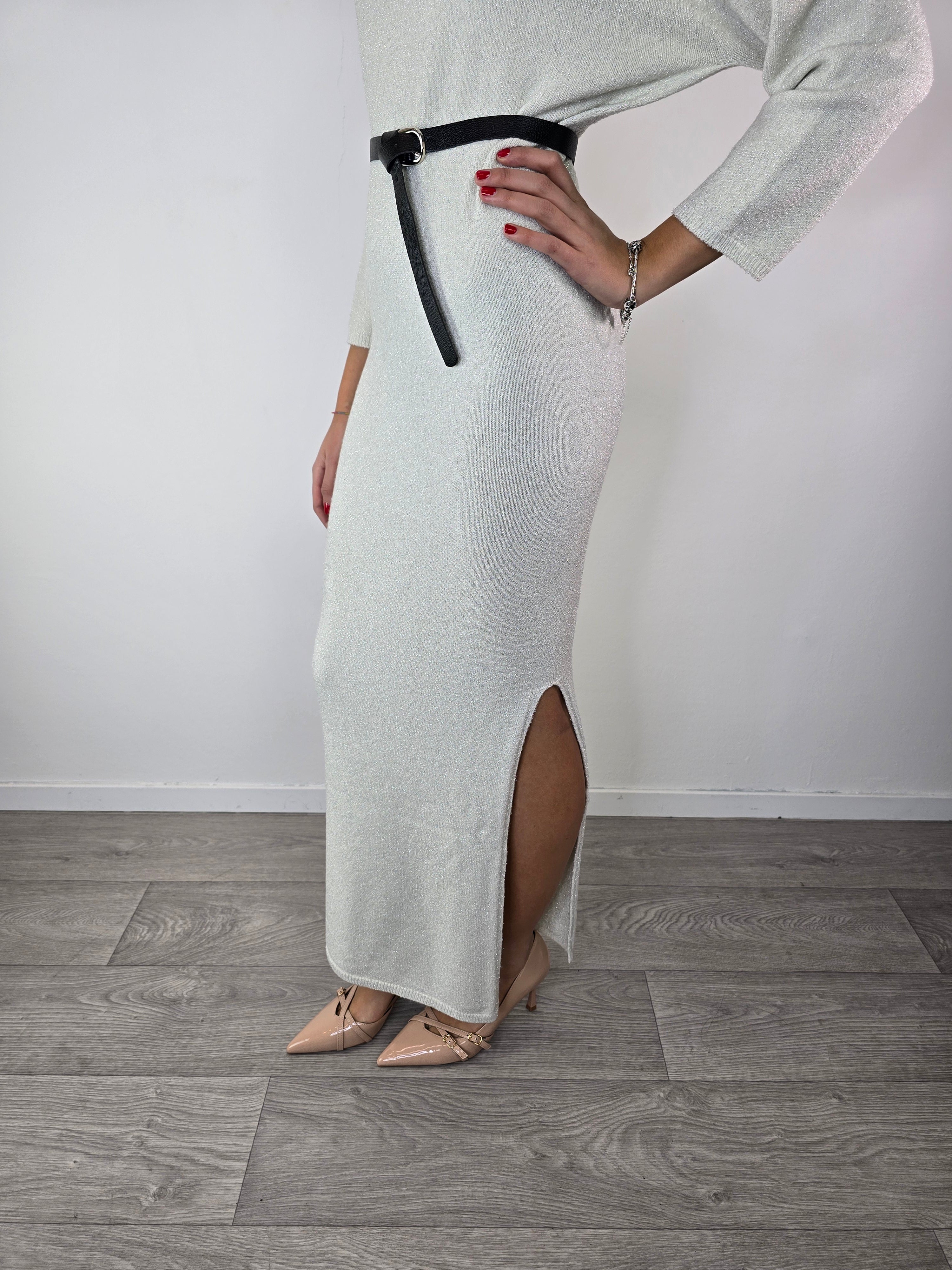 Abito in lurex con cintura Avorio - Kontatto