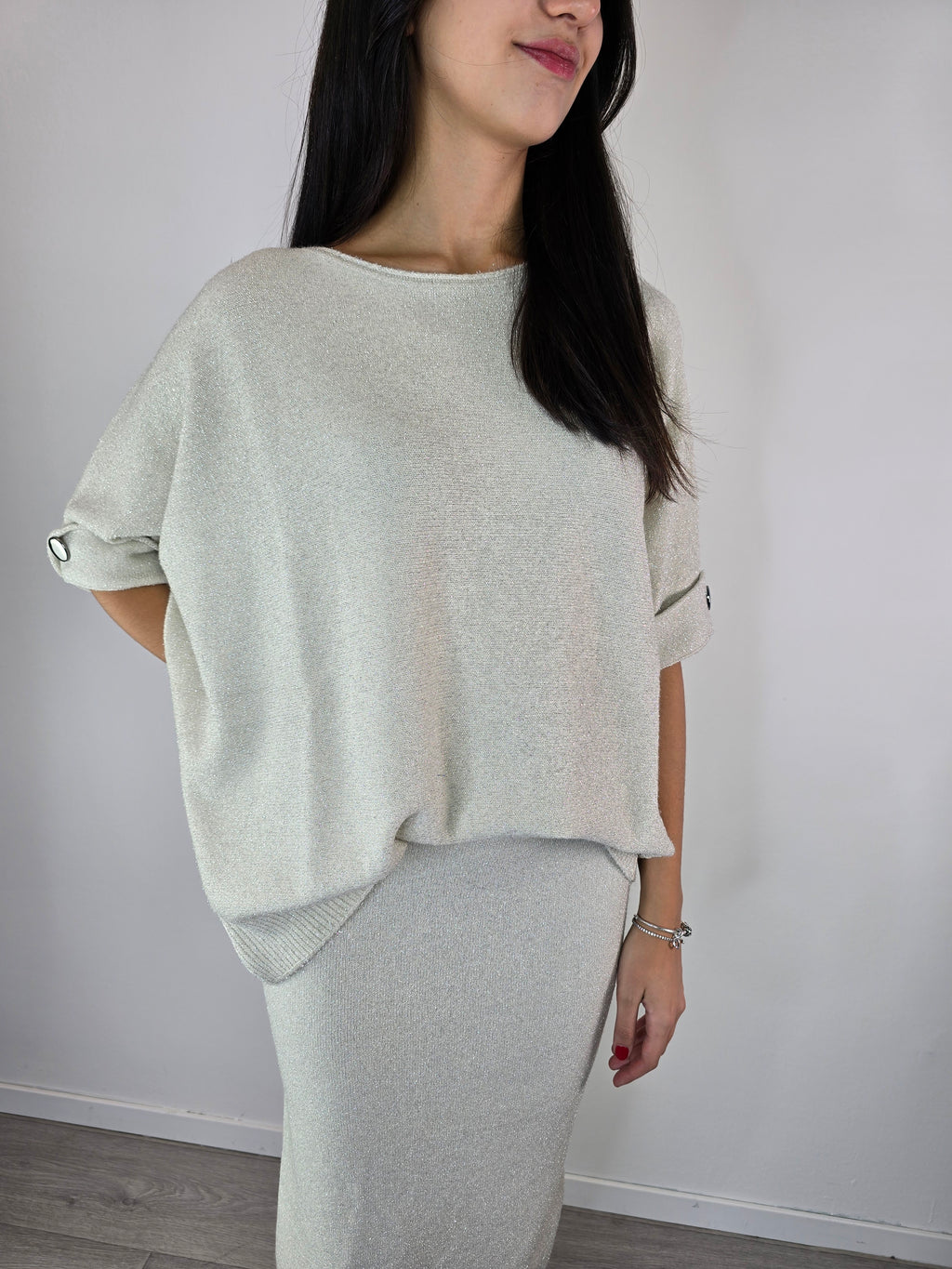 Blusa morbida in lurex Avorio - Kontatto