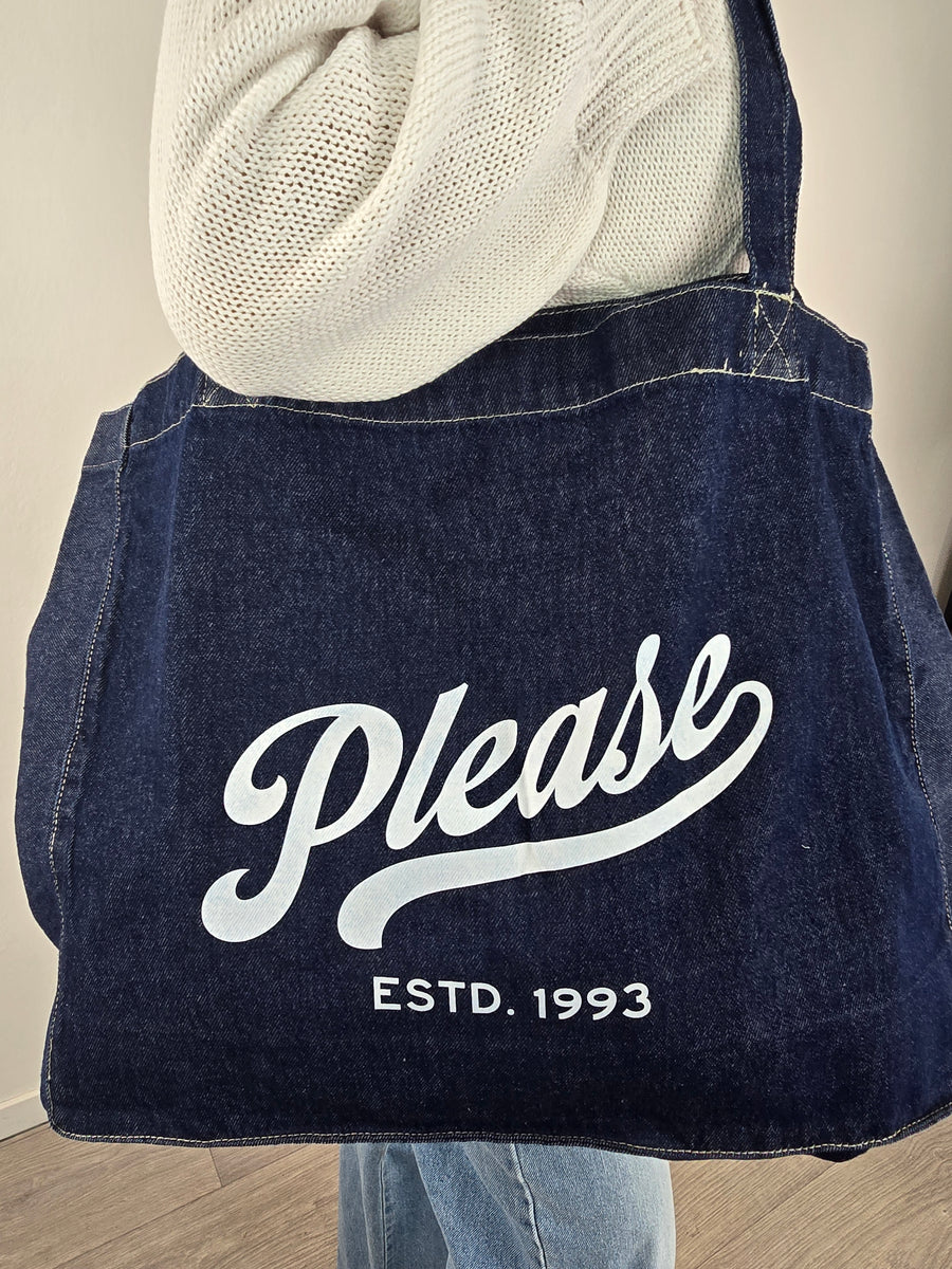 Please - Borsa a spalla in Denim - Blu