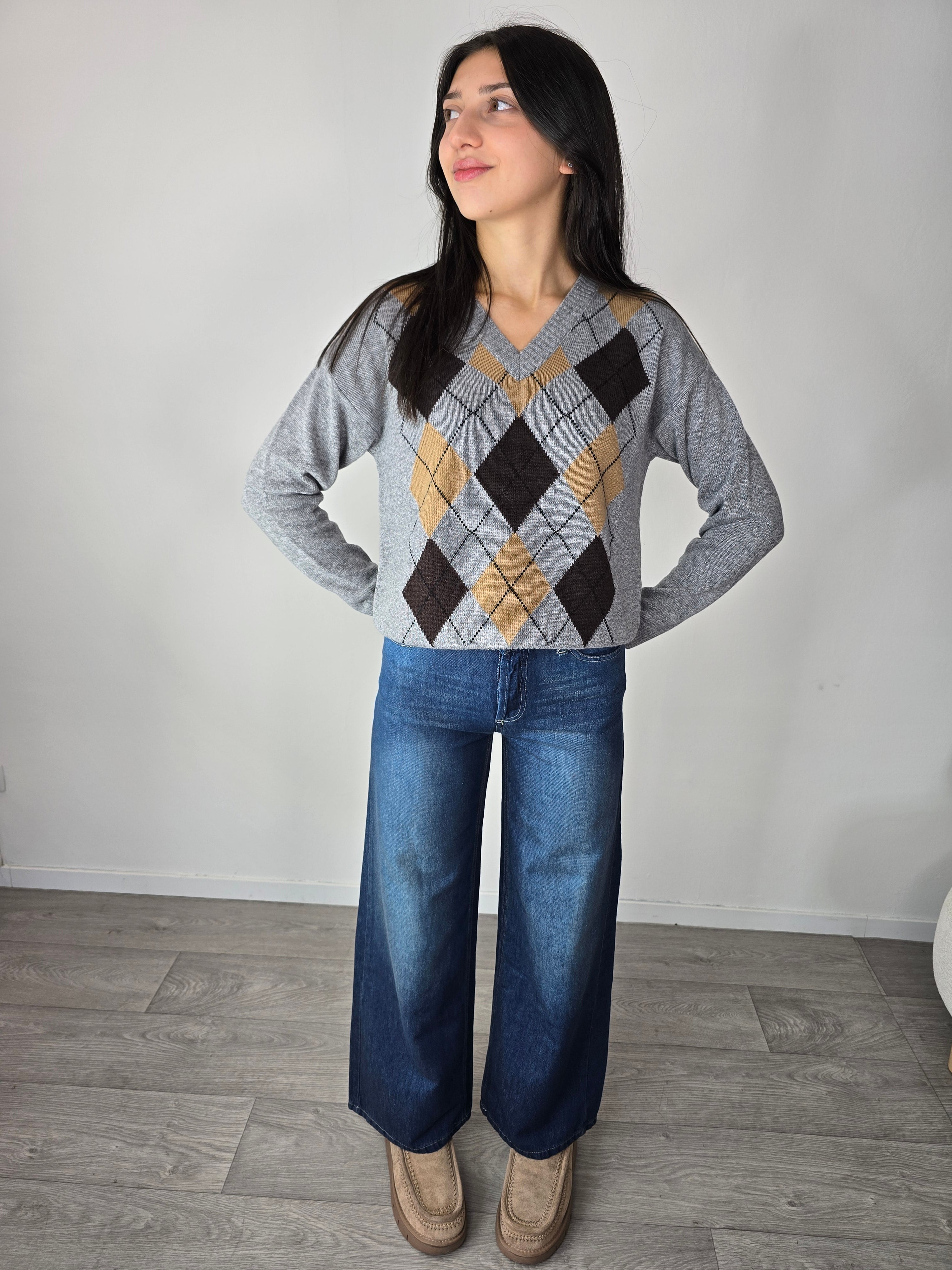 Maglione a rombi Grigio - Tensione In