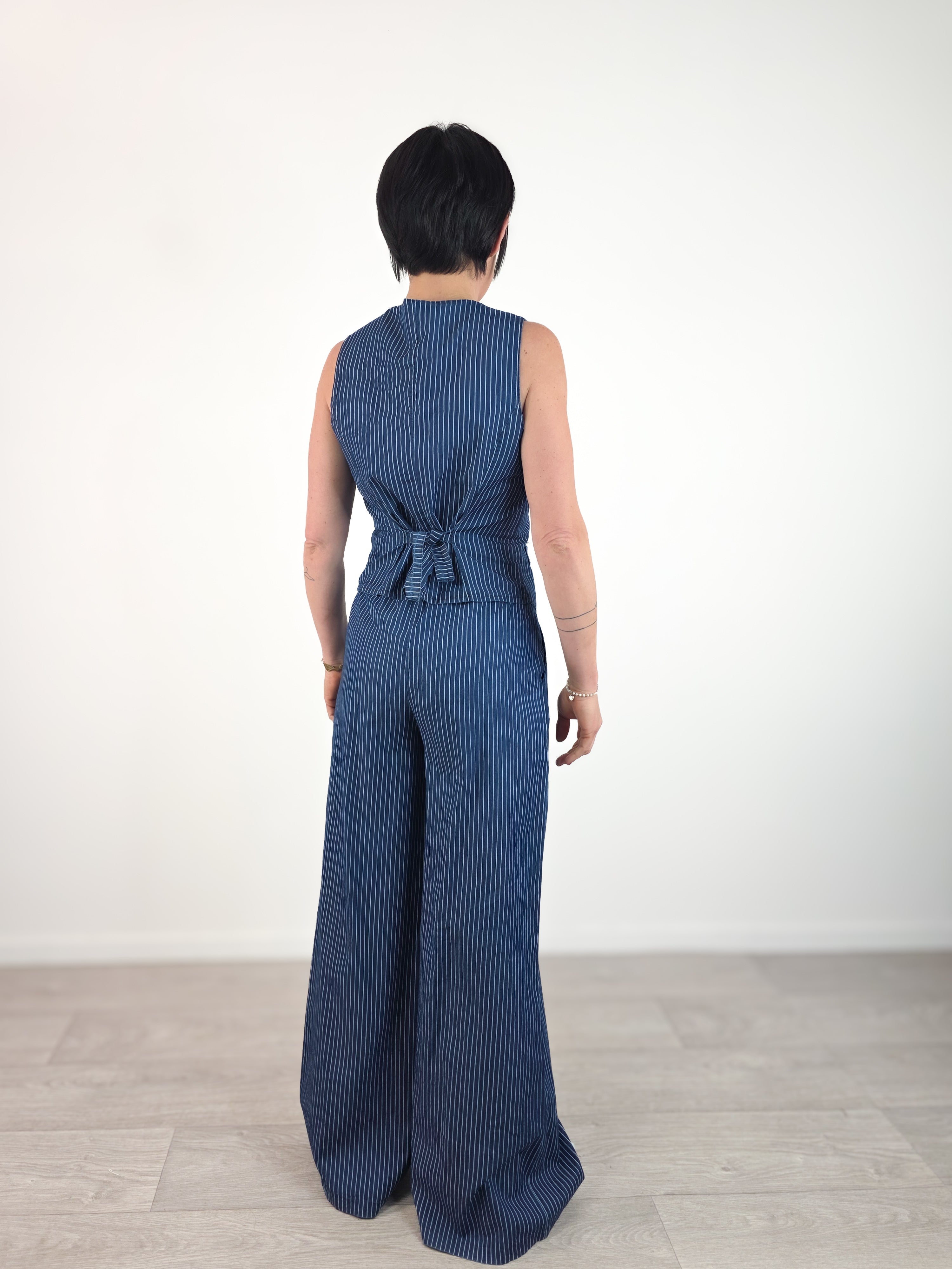 Kikisix - Pantalone gessato in chambray - Blu